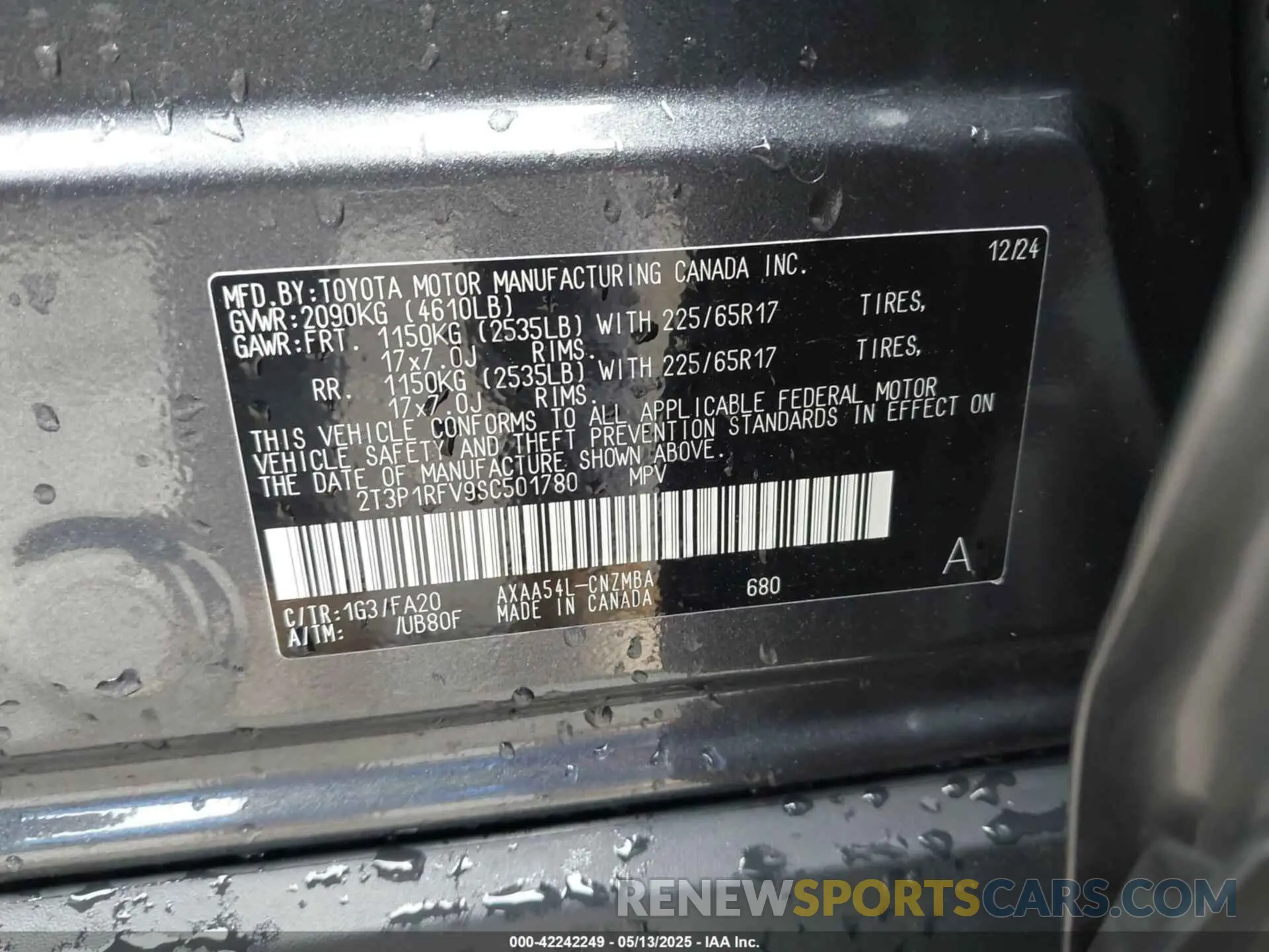 9 Photograph of a damaged car 2T3P1RFV9SC501780 TOYOTA RAV4 2025