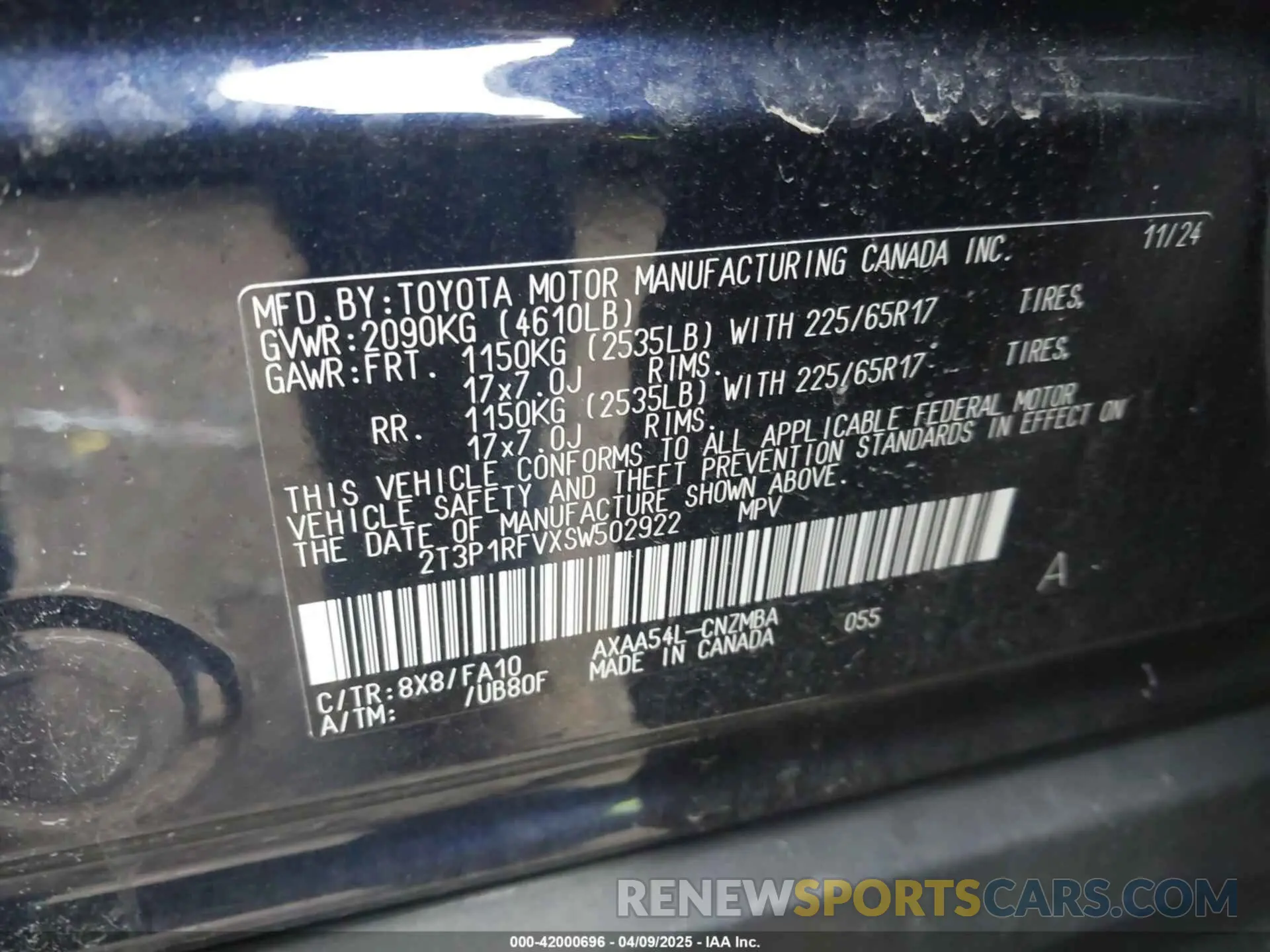 9 Photograph of a damaged car 2T3P1RFVXSW502922 TOYOTA RAV4 2025