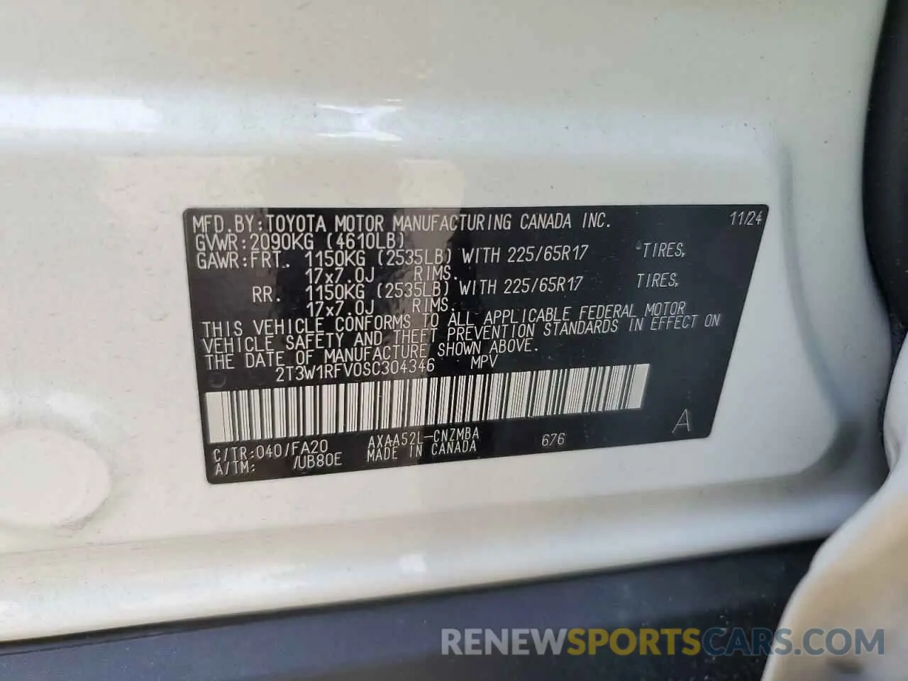 13 Photograph of a damaged car 2T3W1RFV0SC304346 TOYOTA RAV4 2025