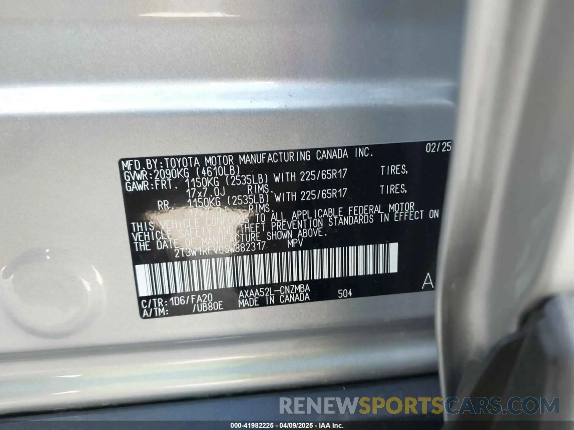 9 Photograph of a damaged car 2T3W1RFV0SW382317 TOYOTA RAV4 2025