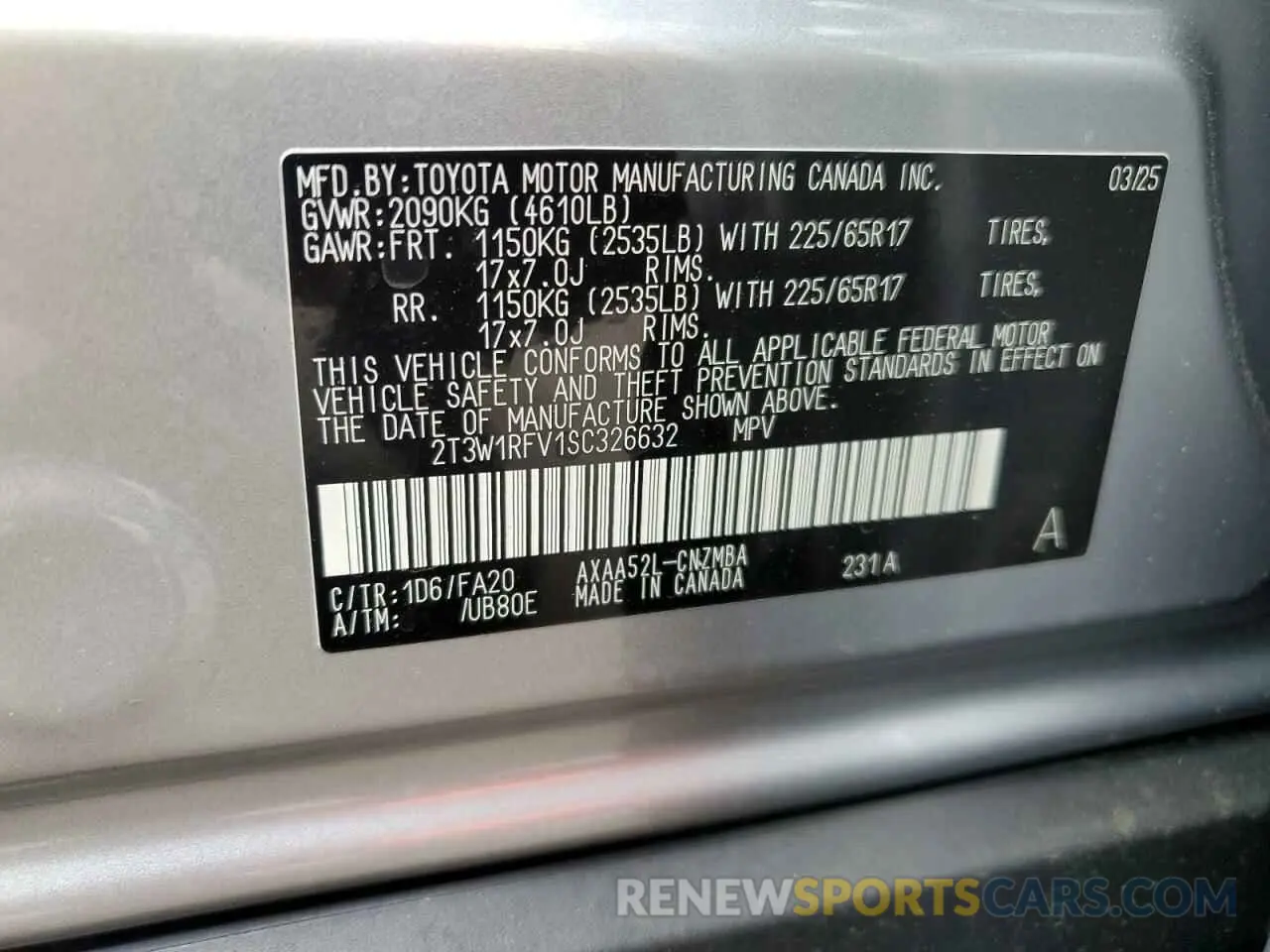 13 Photograph of a damaged car 2T3W1RFV1SC326632 TOYOTA RAV4 2025