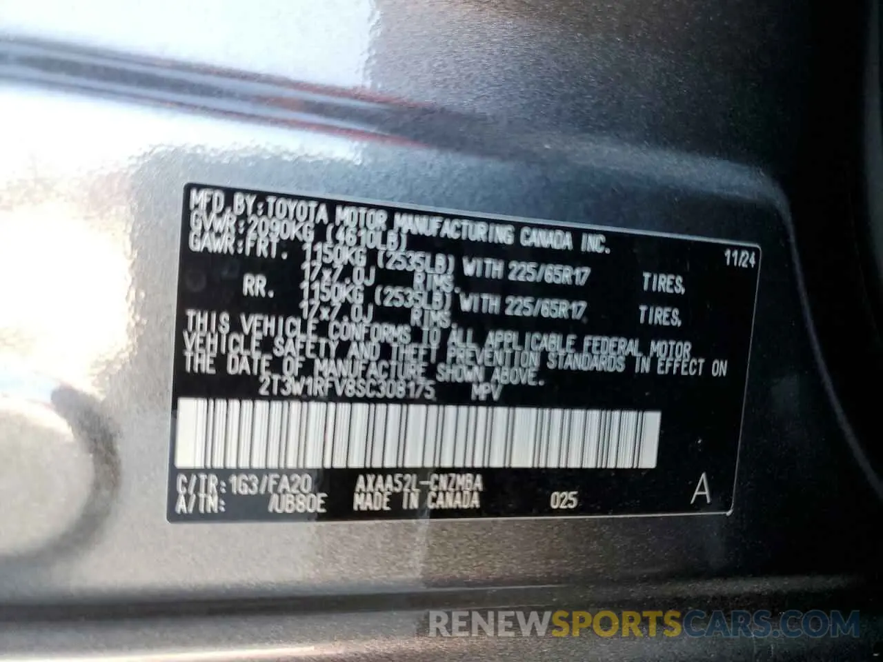 13 Photograph of a damaged car 2T3W1RFV8SC308175 TOYOTA RAV4 2025
