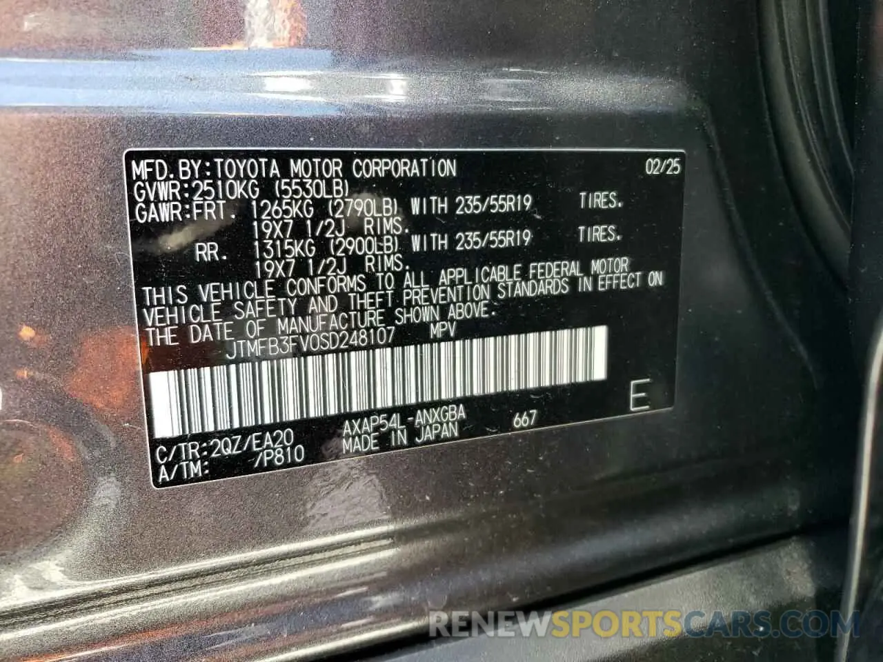 13 Photograph of a damaged car JTMFB3FV0SD248107 TOYOTA RAV4 2025
