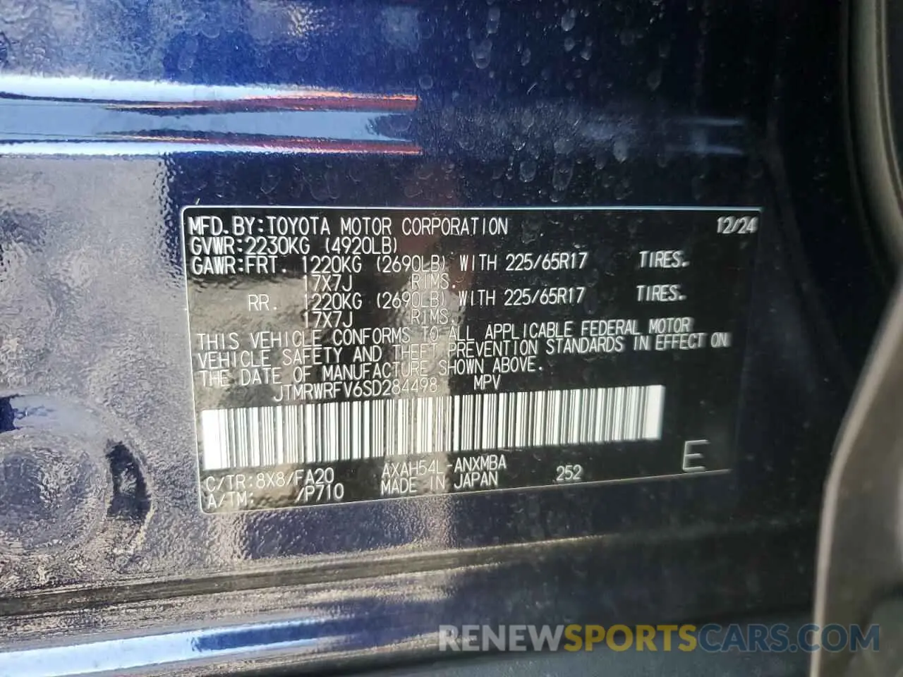 13 Photograph of a damaged car JTMRWRFV6SD284498 TOYOTA RAV4 2025