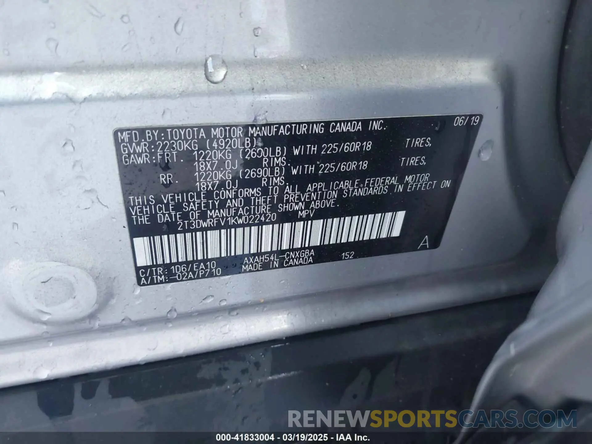 9 Photograph of a damaged car 2T3DWRFV1KW022420 TOYOTA RAV4 HYBRID 2019