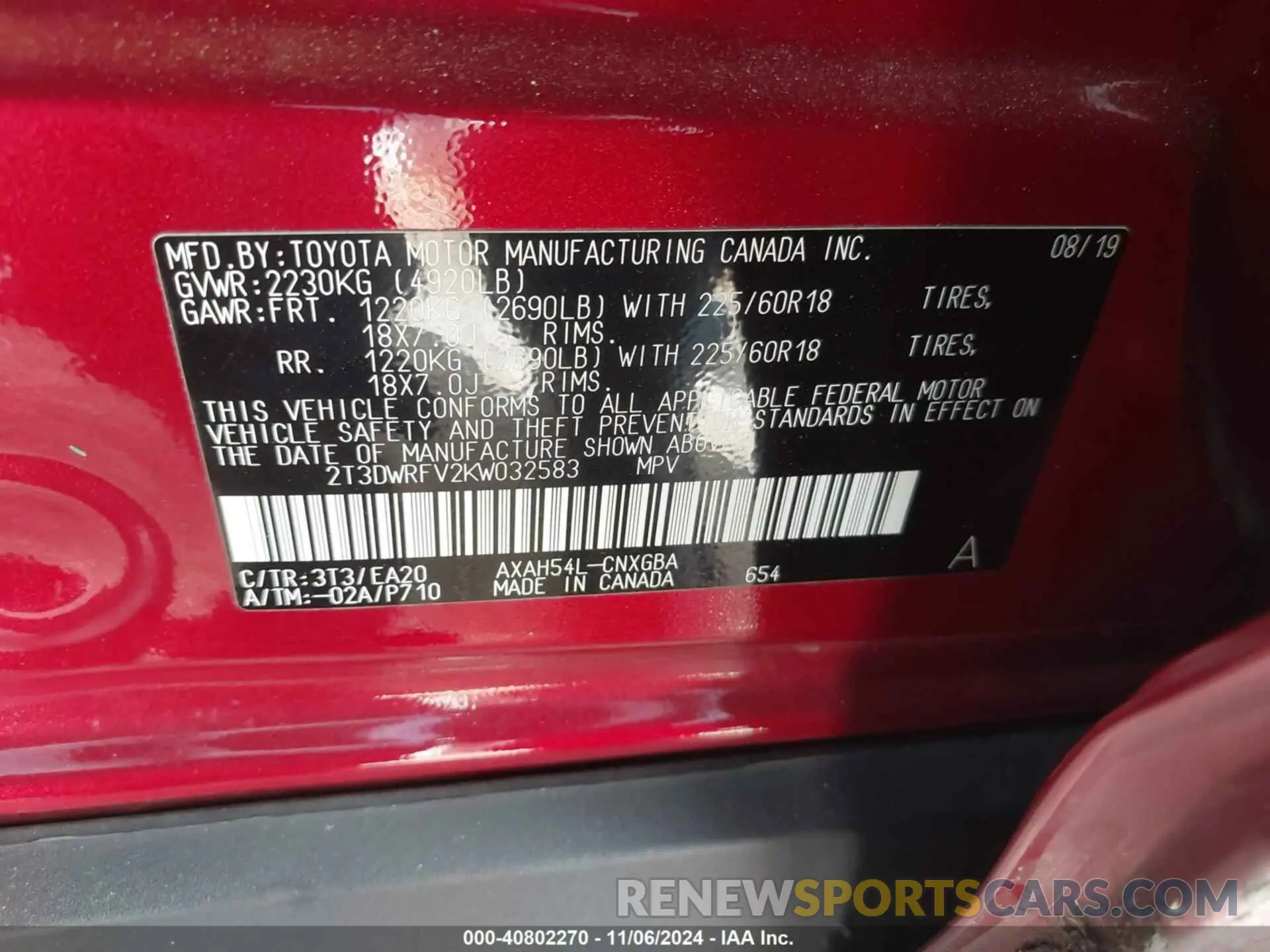 9 Photograph of a damaged car 2T3DWRFV2KW032583 TOYOTA RAV4 HYBRID 2019