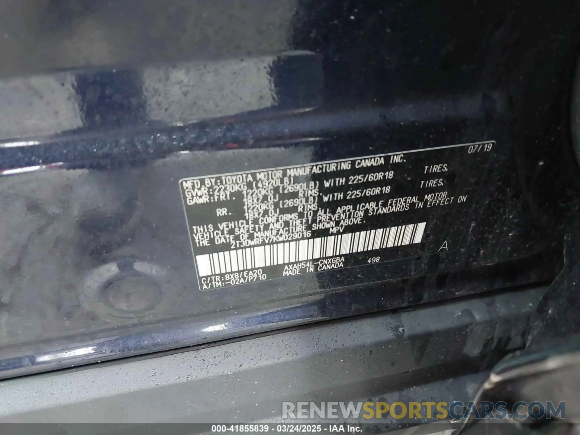 9 Photograph of a damaged car 2T3DWRFV7KW029016 TOYOTA RAV4 HYBRID 2019