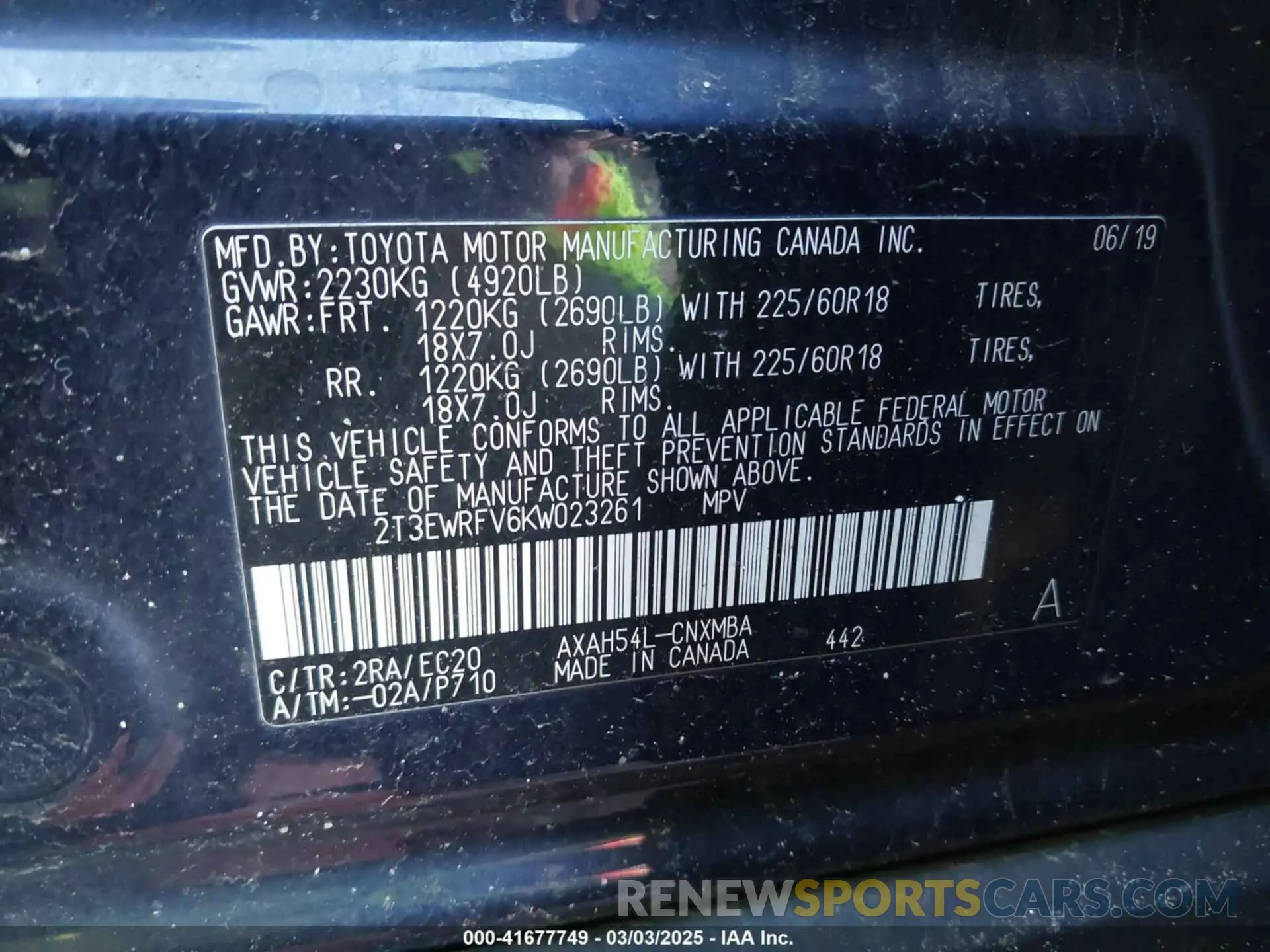 9 Photograph of a damaged car 2T3EWRFV6KW023261 TOYOTA RAV4 HYBRID 2019
