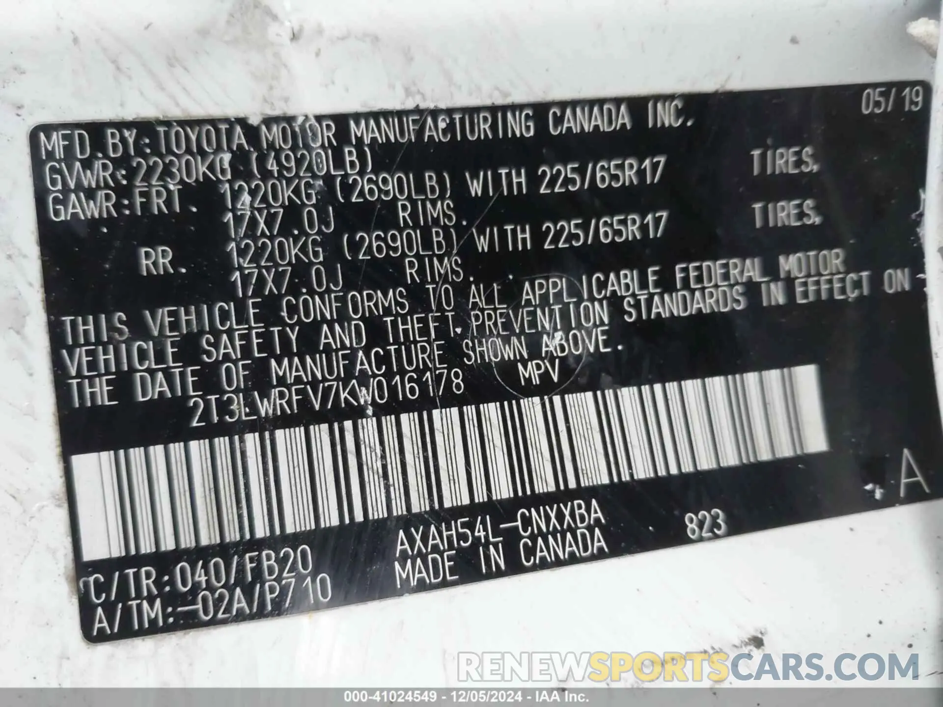 9 Photograph of a damaged car 2T3LWRFV7KW016178 TOYOTA RAV4 HYBRID 2019