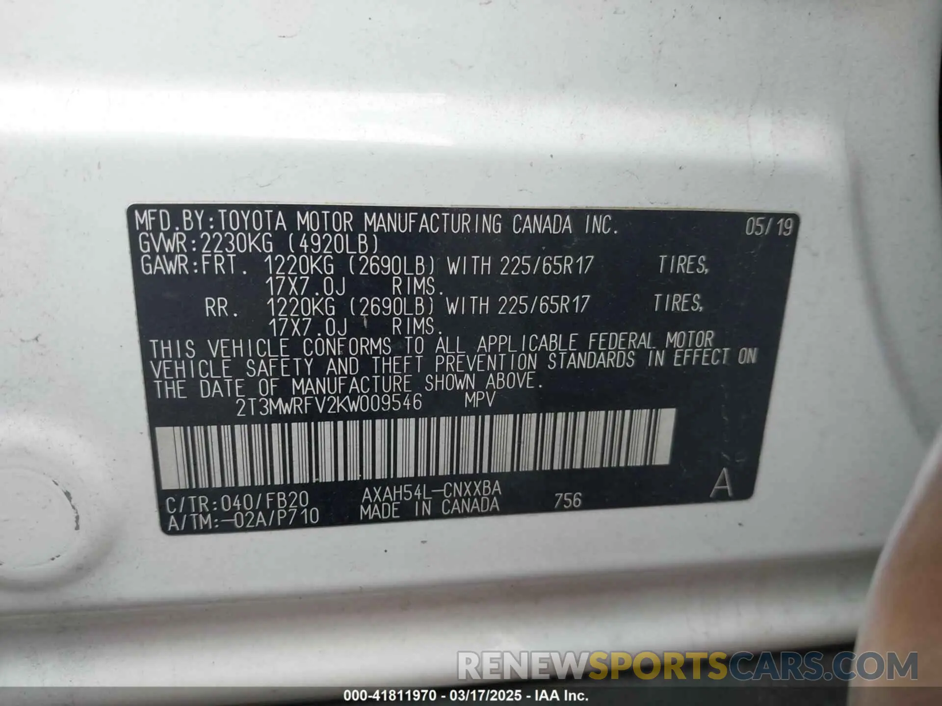 9 Photograph of a damaged car 2T3MWRFV2KW009546 TOYOTA RAV4 HYBRID 2019