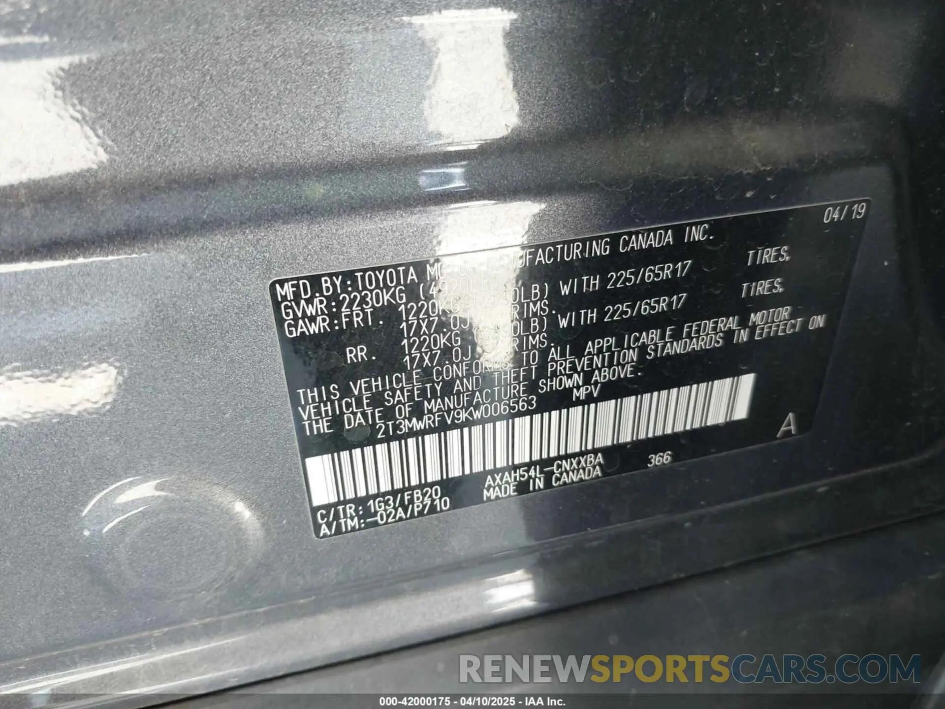 9 Photograph of a damaged car 2T3MWRFV9KW006563 TOYOTA RAV4 HYBRID 2019