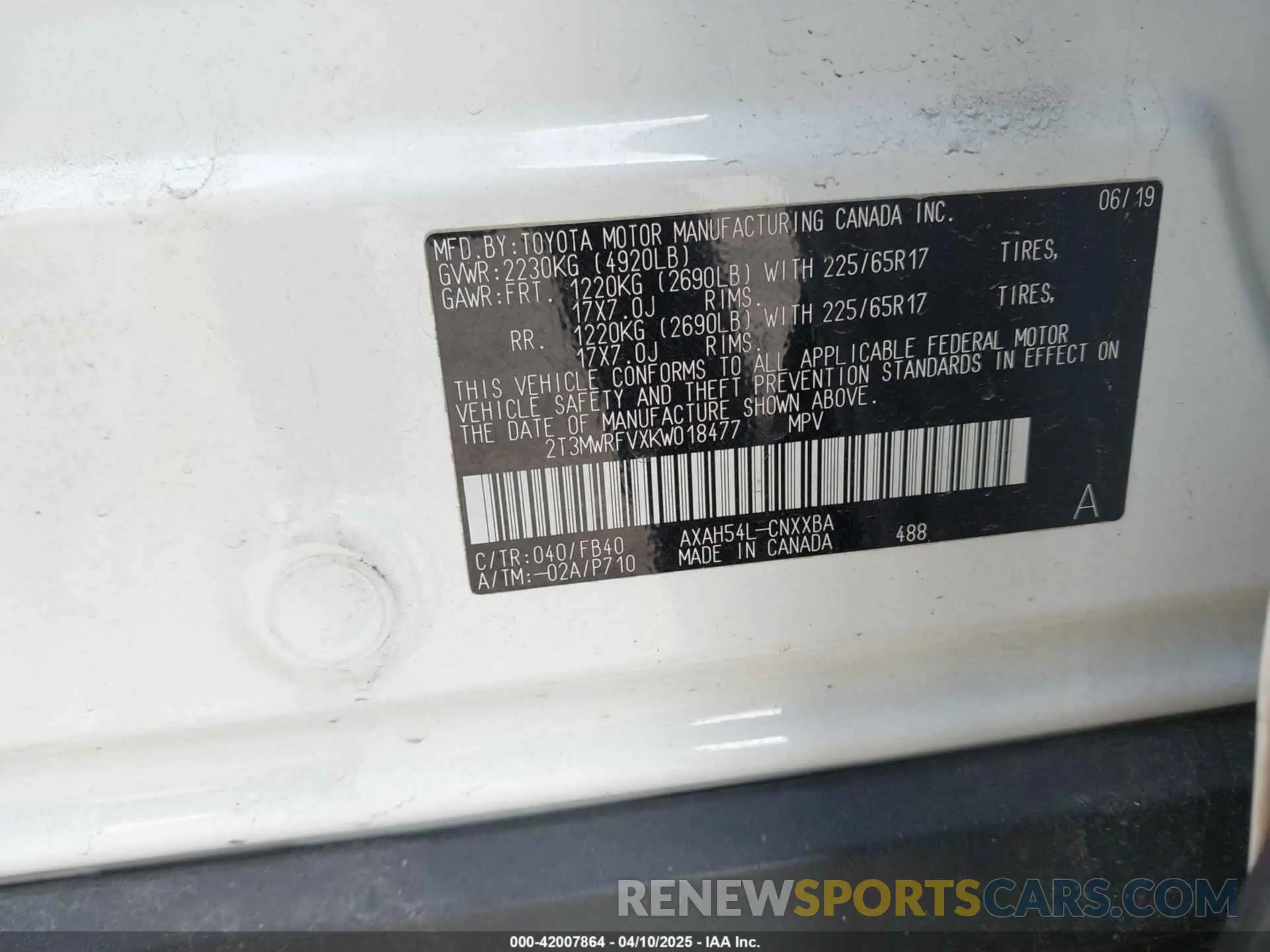 9 Photograph of a damaged car 2T3MWRFVXKW018477 TOYOTA RAV4 HYBRID 2019