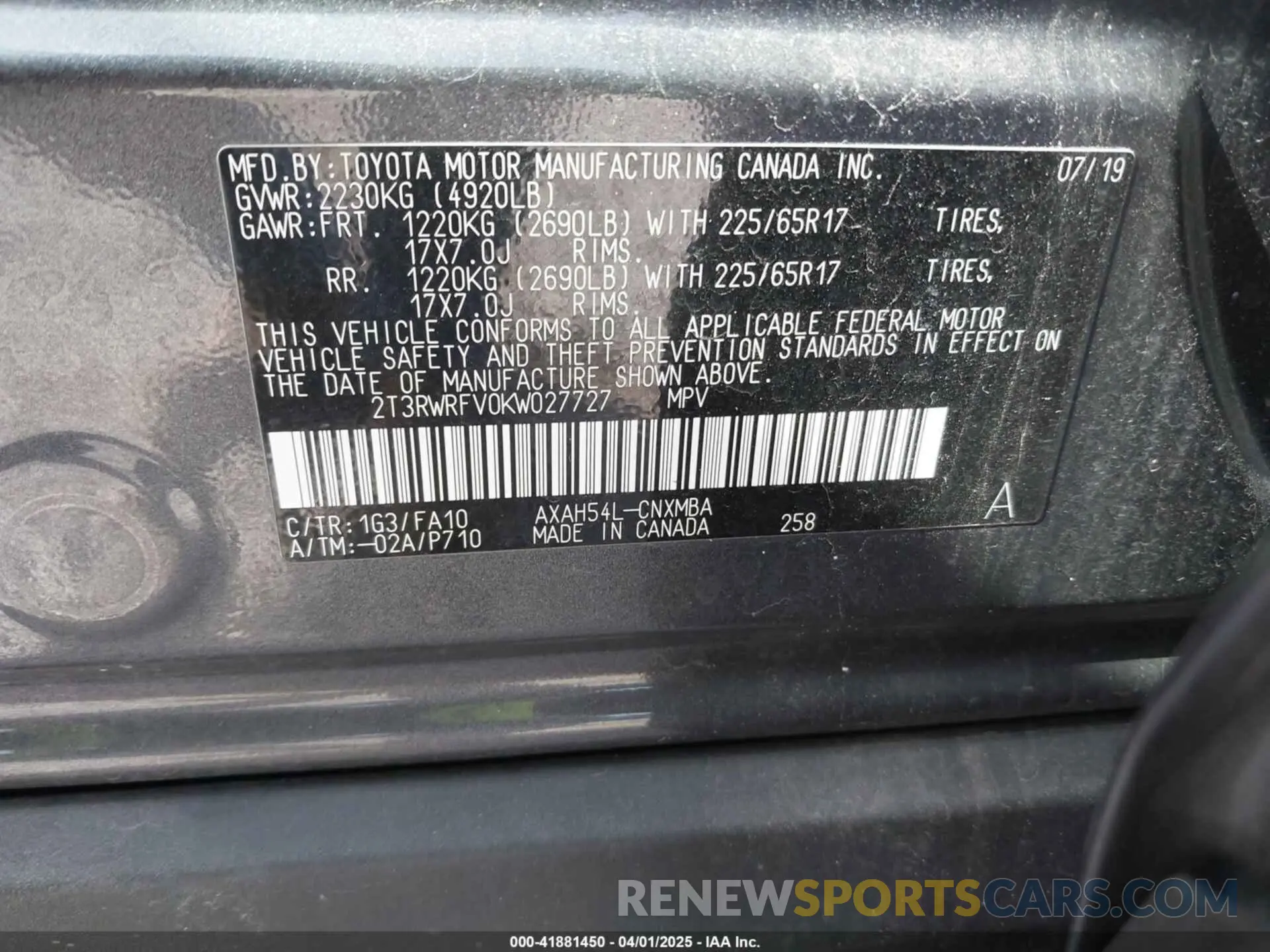 9 Photograph of a damaged car 2T3RWRFV0KW027727 TOYOTA RAV4 HYBRID 2019