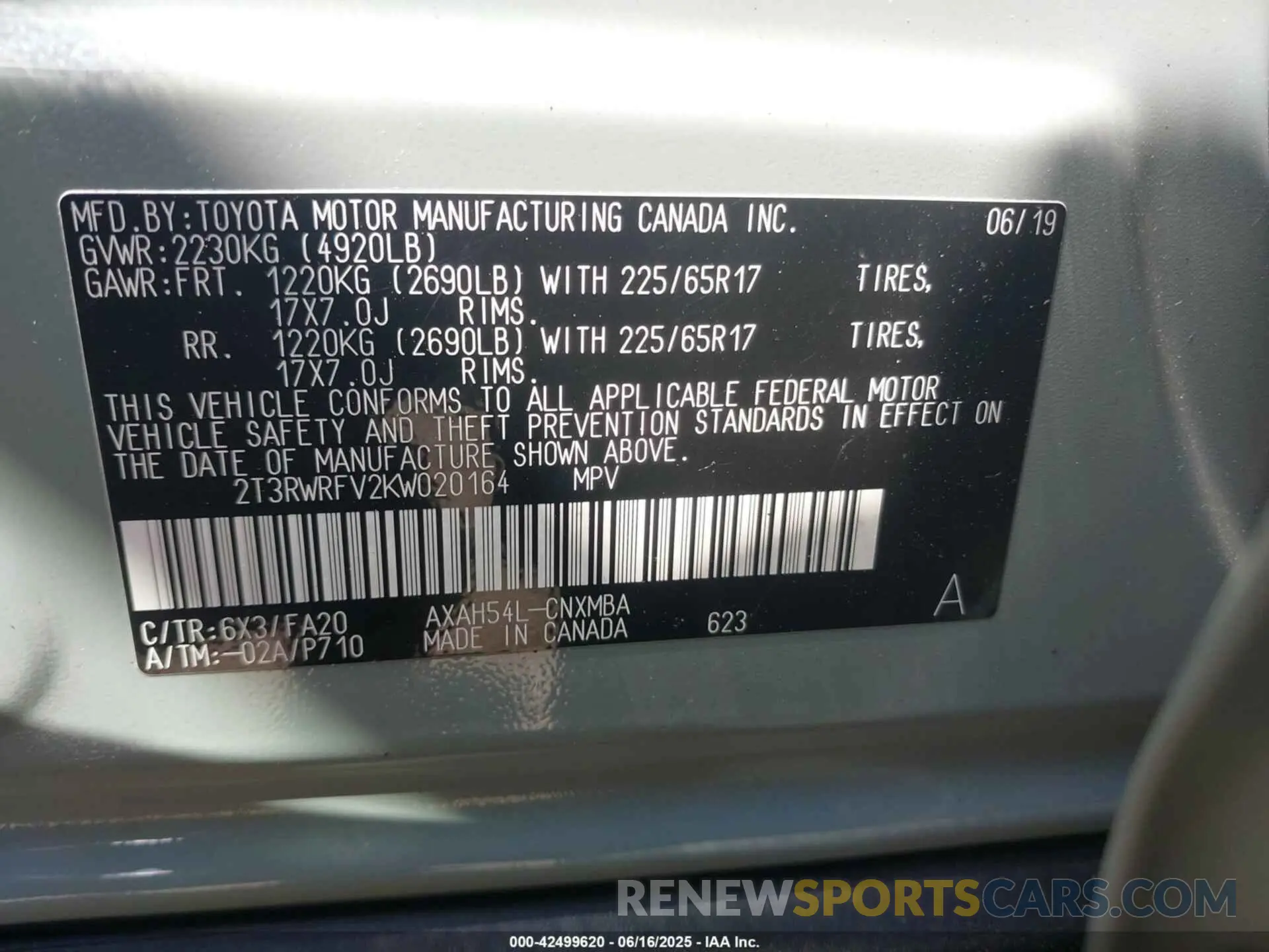 9 Photograph of a damaged car 2T3RWRFV2KW020164 TOYOTA RAV4 HYBRID 2019