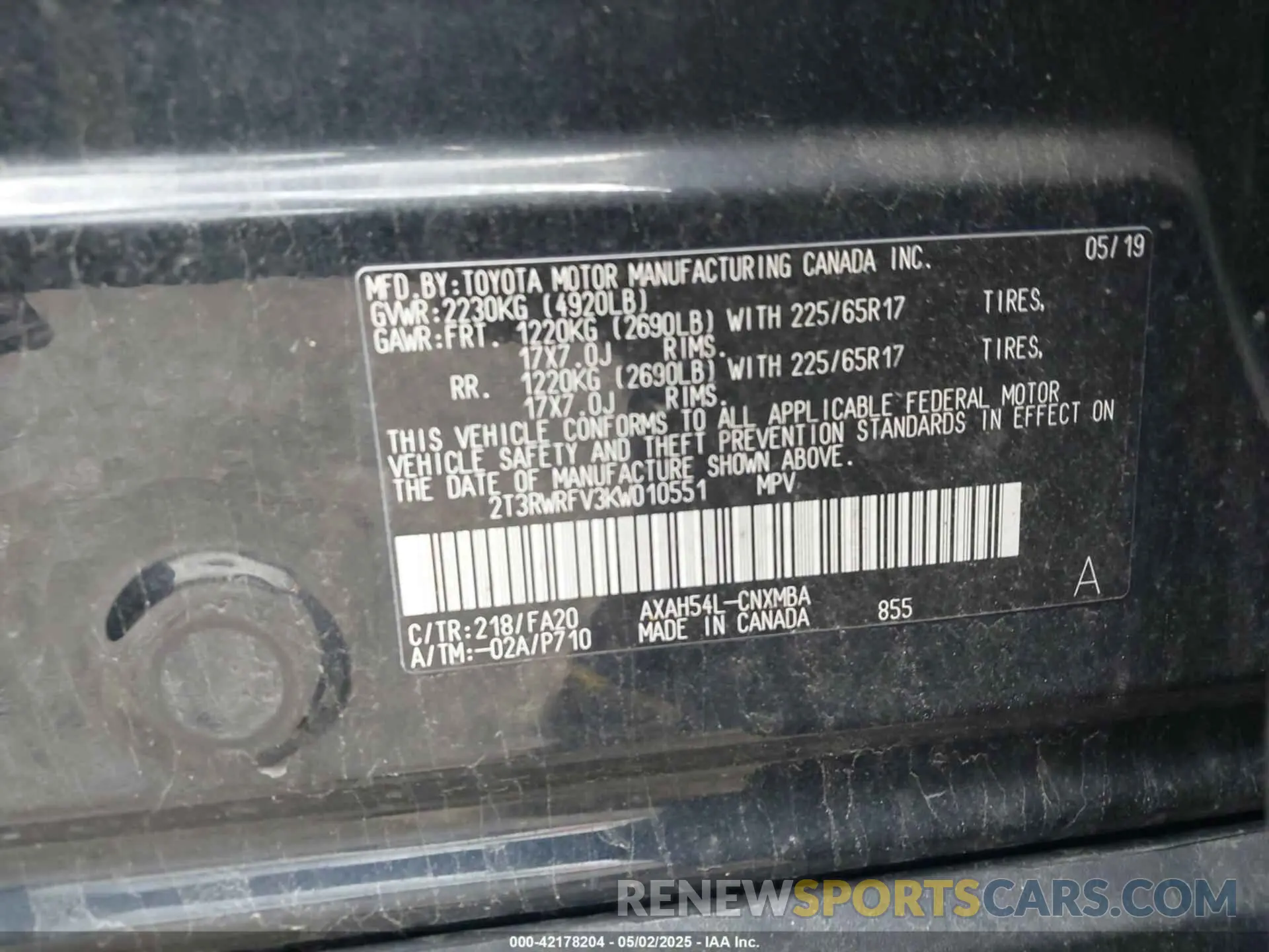 9 Photograph of a damaged car 2T3RWRFV3KW010551 TOYOTA RAV4 HYBRID 2019
