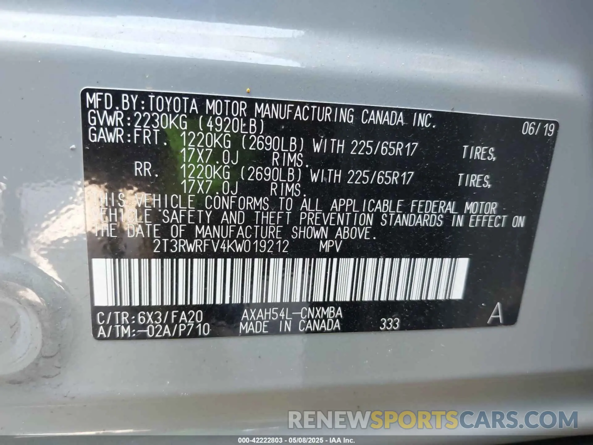 9 Photograph of a damaged car 2T3RWRFV4KW019212 TOYOTA RAV4 HYBRID 2019