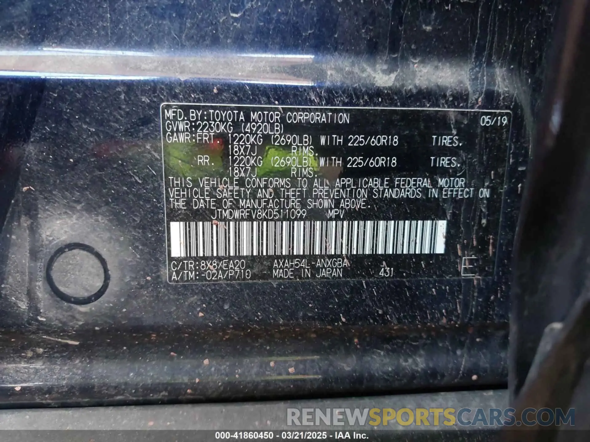 9 Photograph of a damaged car JTMDWRFV8KD511099 TOYOTA RAV4 HYBRID 2019