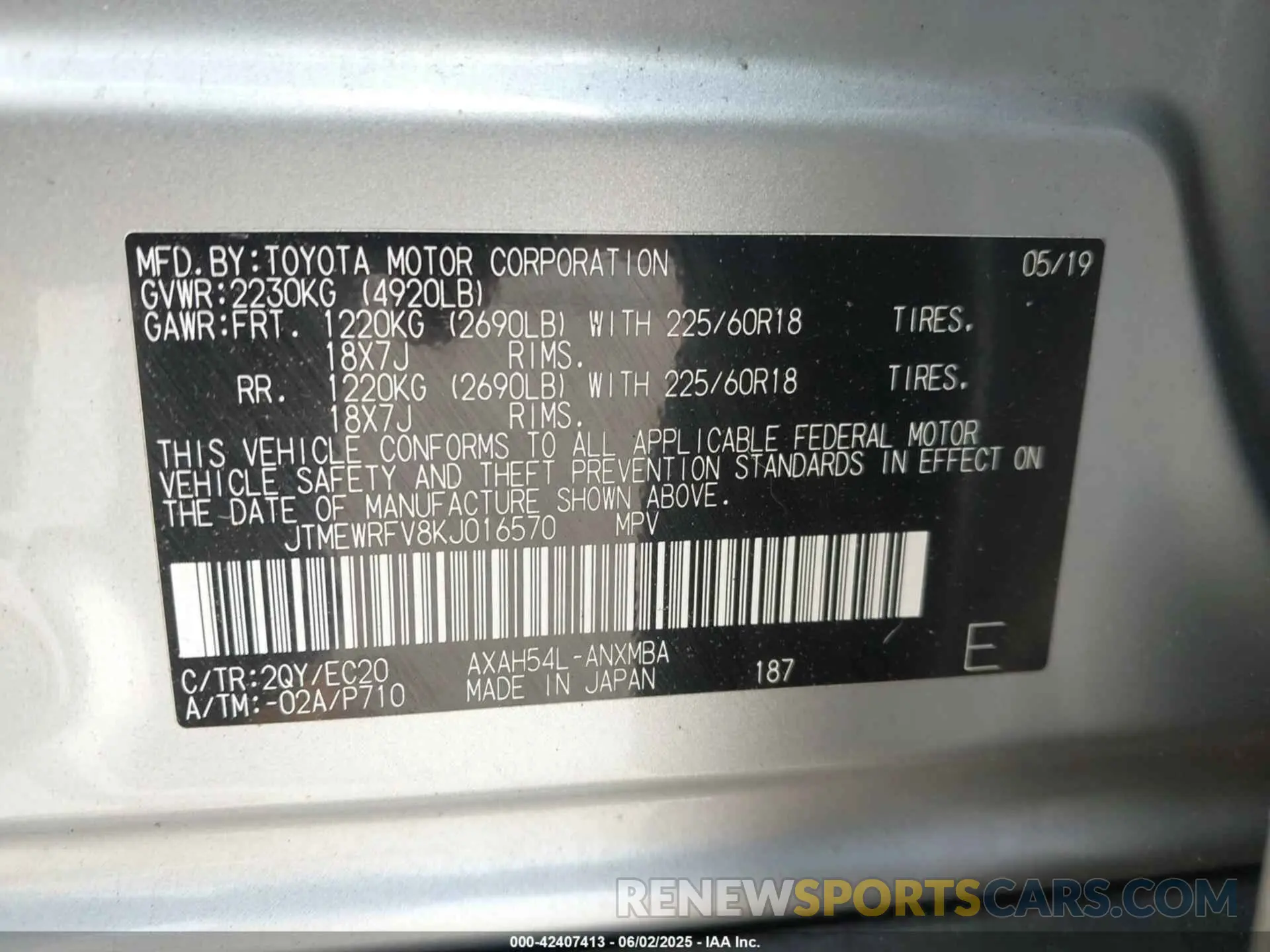 9 Photograph of a damaged car JTMEWRFV8KJ016570 TOYOTA RAV4 HYBRID 2019