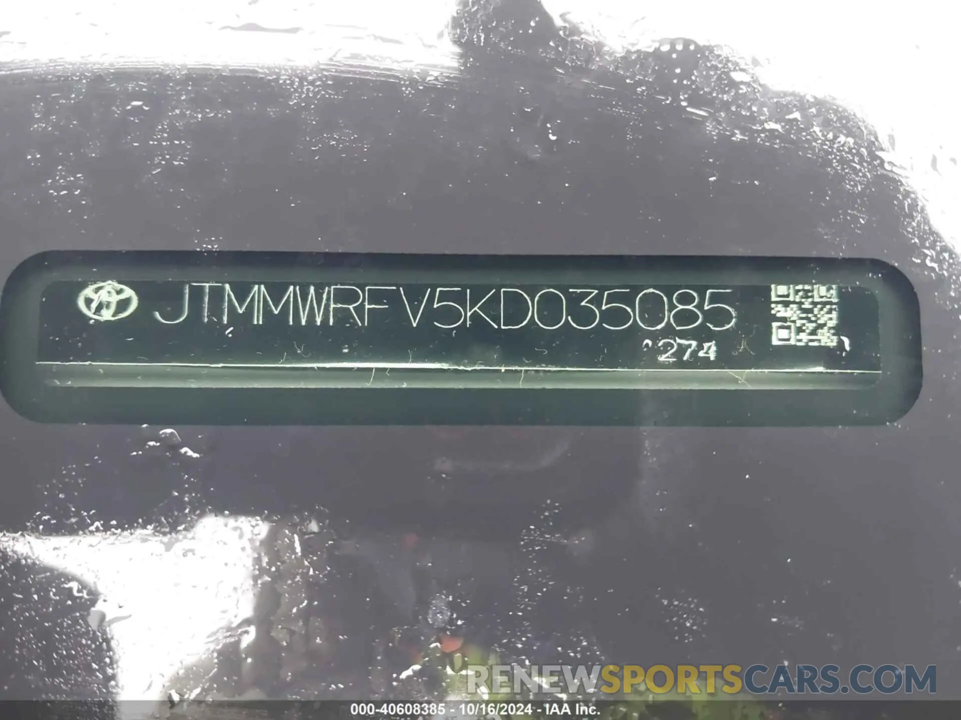 9 Photograph of a damaged car JTMMWRFV5KD035085 TOYOTA RAV4 HYBRID 2019