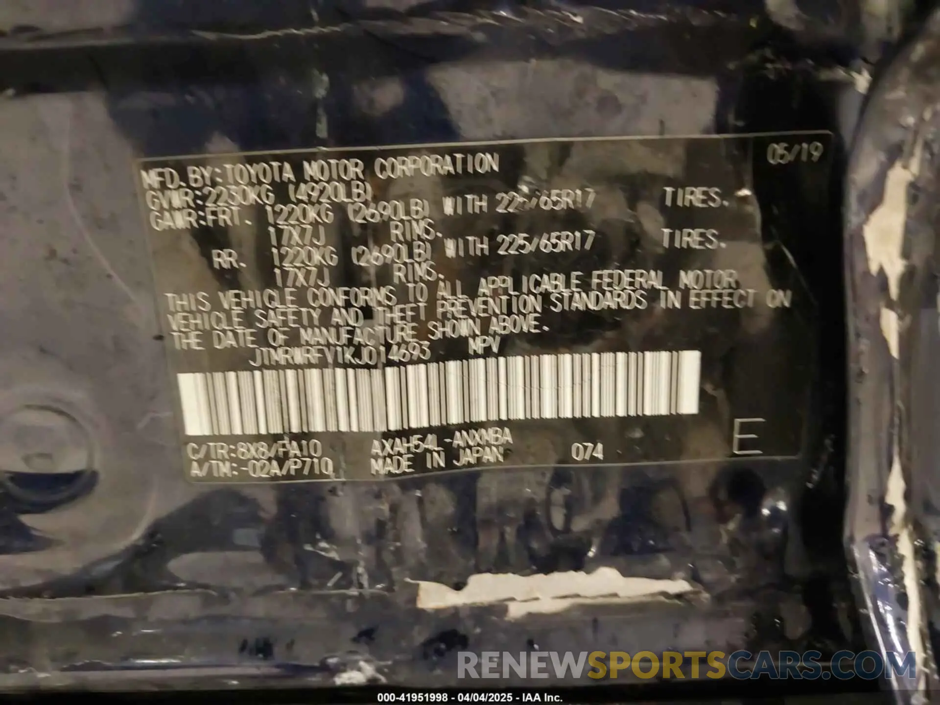 9 Photograph of a damaged car JTMRWRFV1KJ014693 TOYOTA RAV4 HYBRID 2019