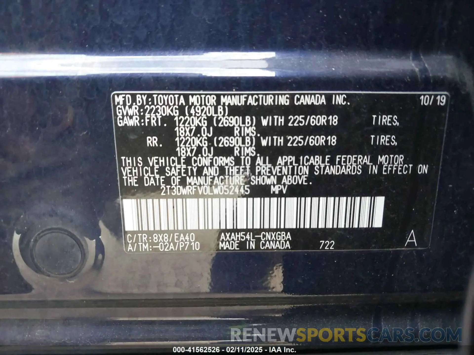 9 Photograph of a damaged car 2T3DWRFV0LW052445 TOYOTA RAV4 HYBRID 2020