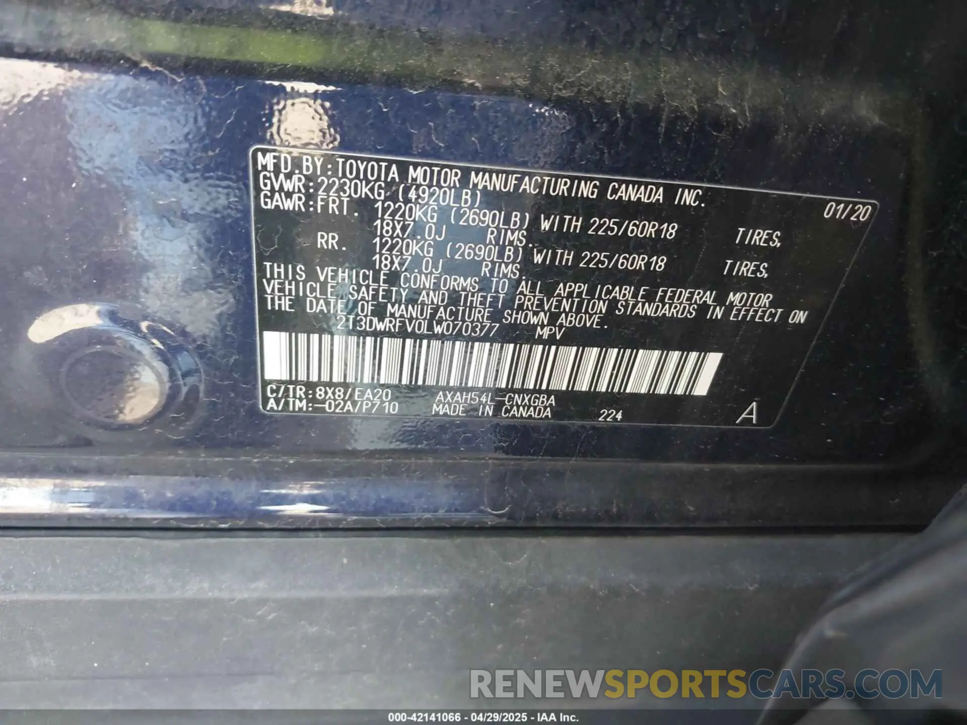9 Photograph of a damaged car 2T3DWRFV0LW070377 TOYOTA RAV4 HYBRID 2020