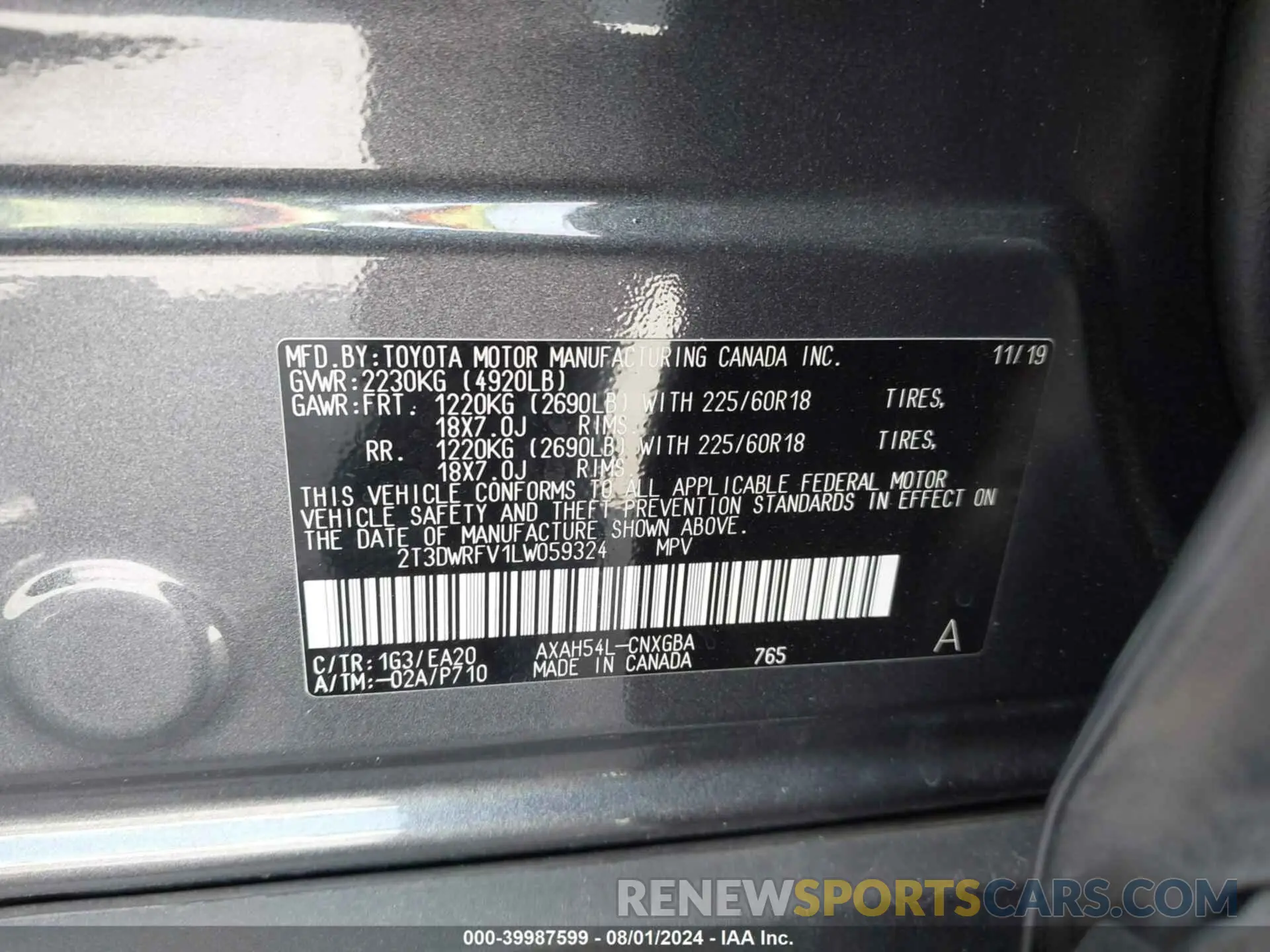 9 Photograph of a damaged car 2T3DWRFV1LW059324 TOYOTA RAV4 HYBRID 2020