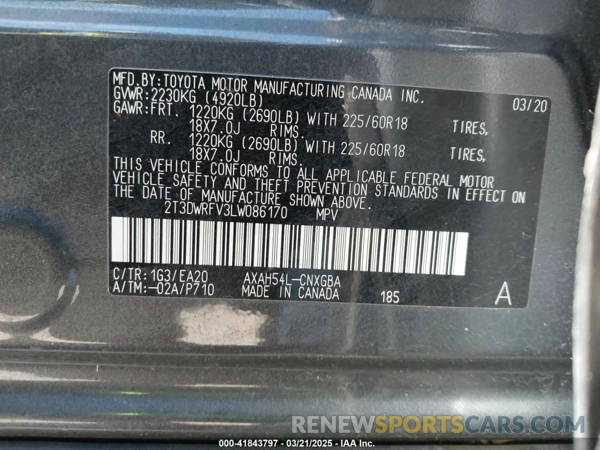 9 Photograph of a damaged car 2T3DWRFV3LW086170 TOYOTA RAV4 HYBRID 2020