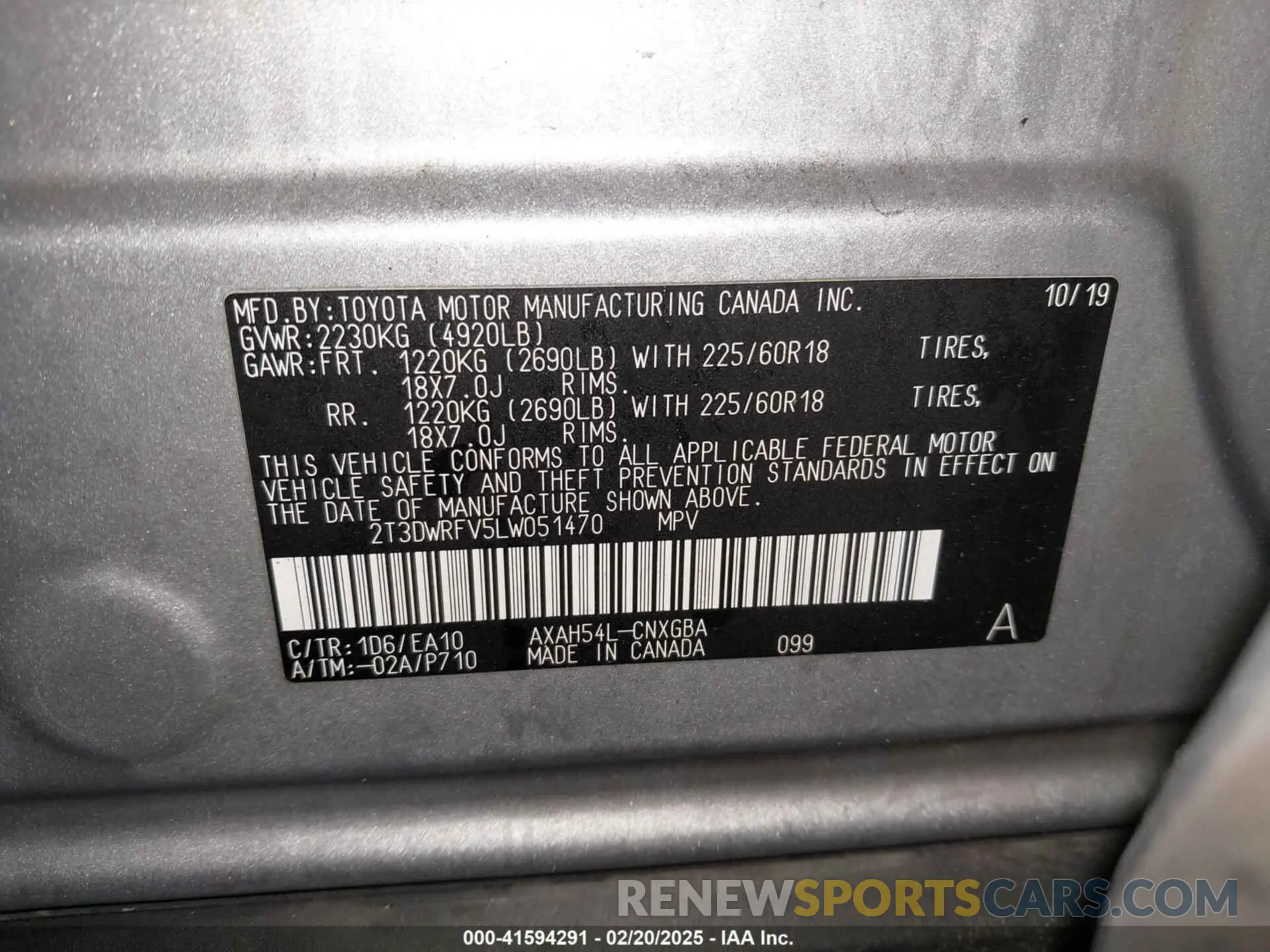 9 Photograph of a damaged car 2T3DWRFV5LW051470 TOYOTA RAV4 HYBRID 2020