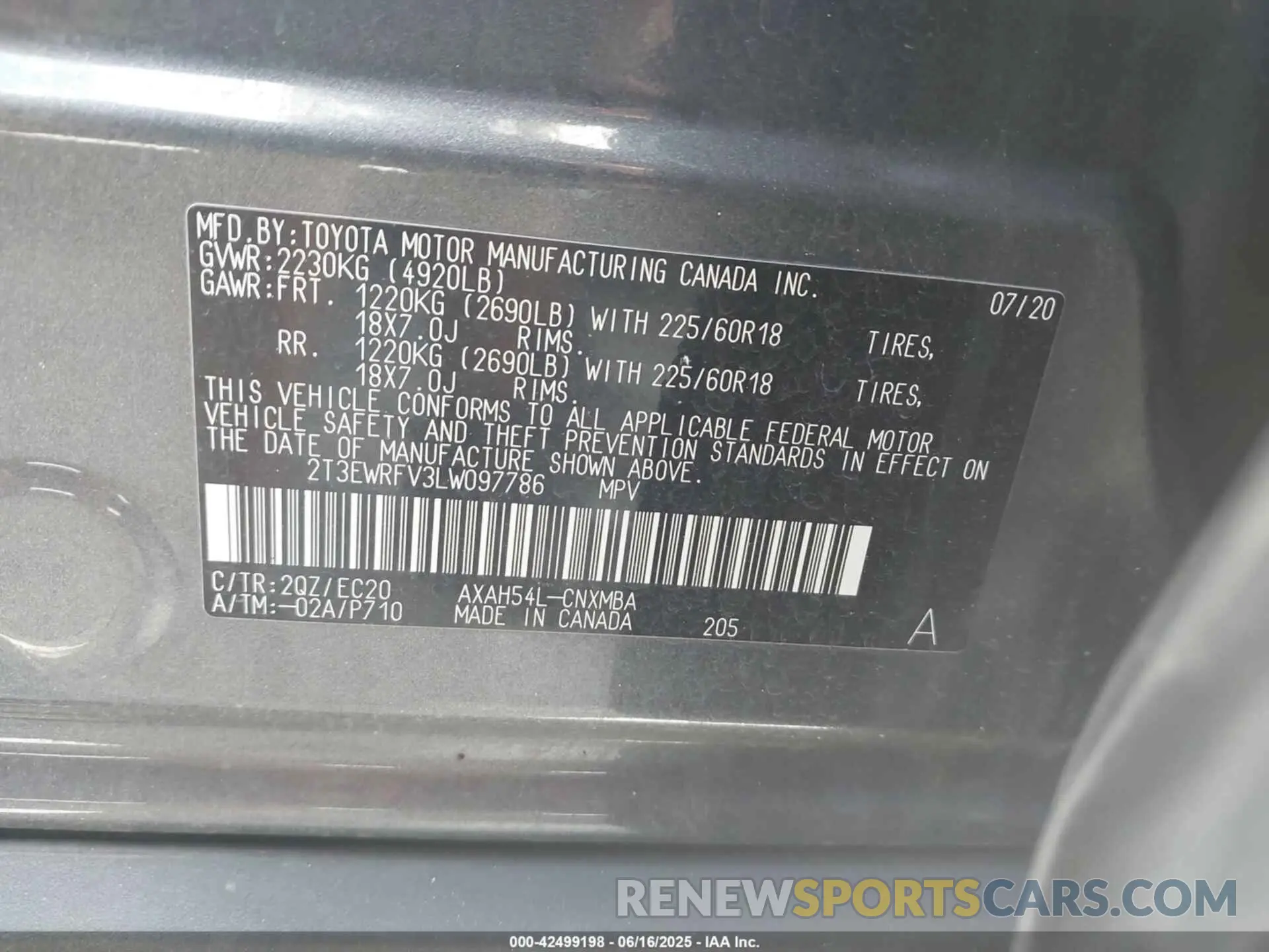 9 Photograph of a damaged car 2T3EWRFV3LW097786 TOYOTA RAV4 HYBRID 2020