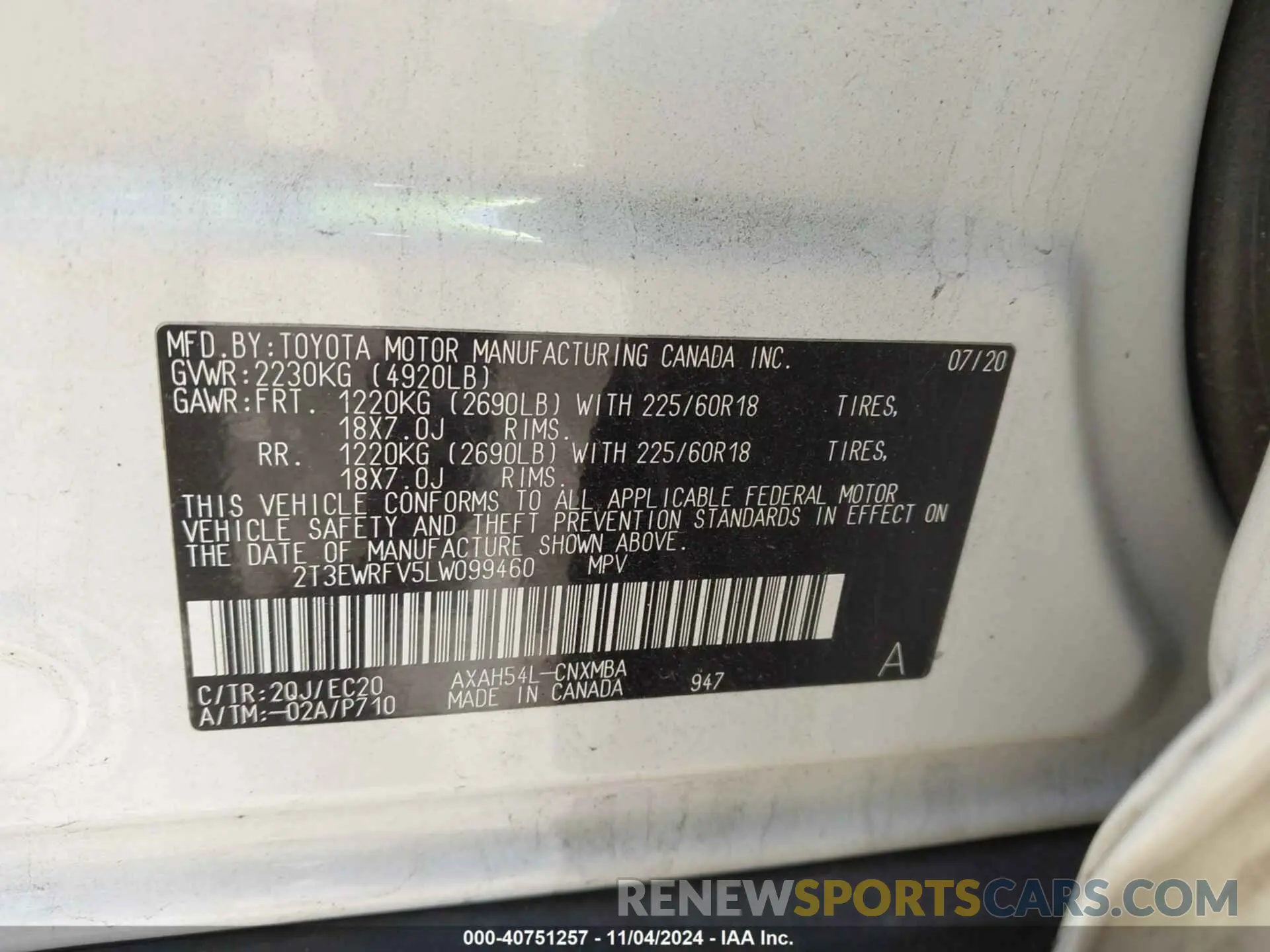 9 Photograph of a damaged car 2T3EWRFV5LW099460 TOYOTA RAV4 HYBRID 2020