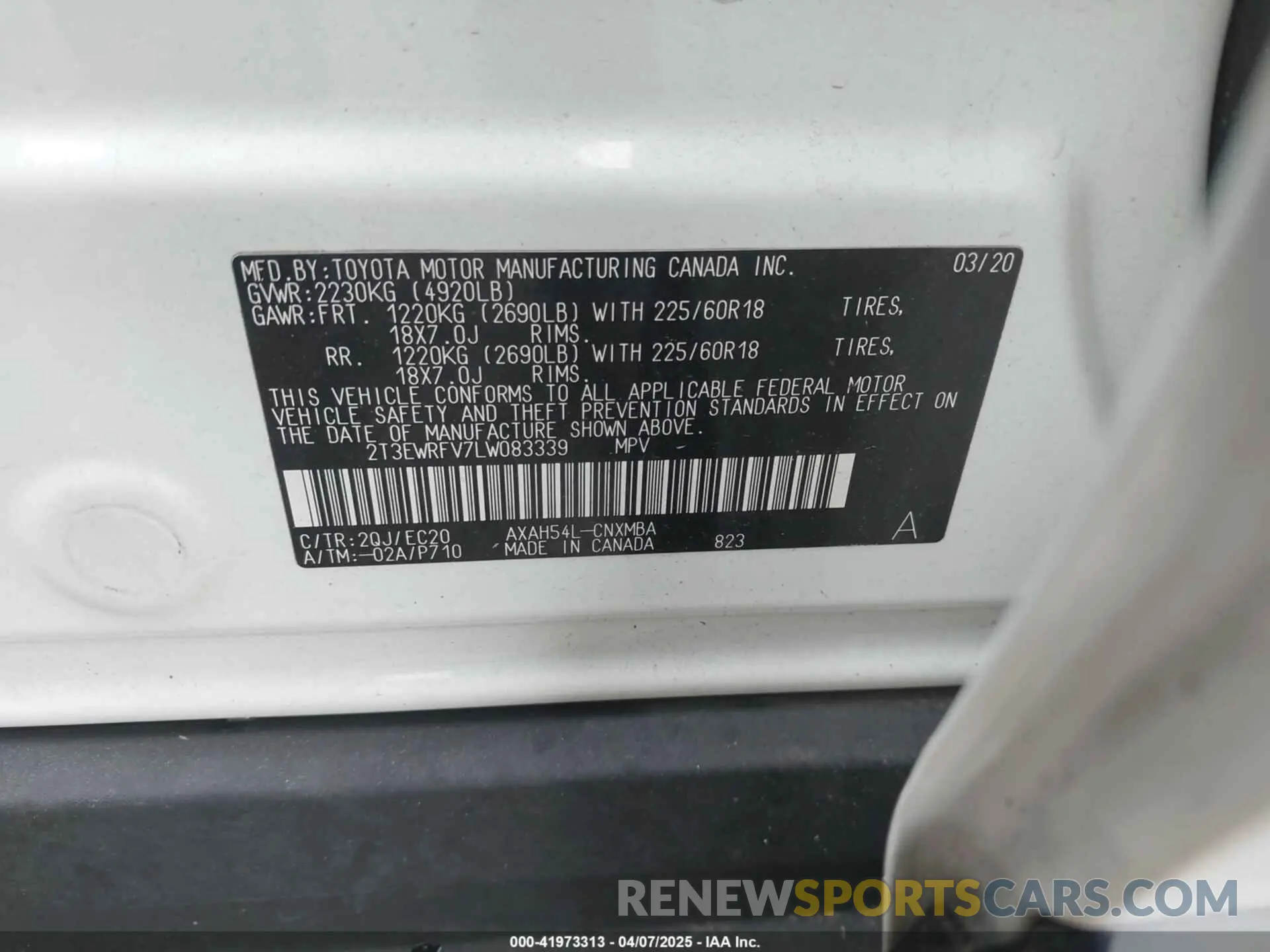9 Photograph of a damaged car 2T3EWRFV7LW083339 TOYOTA RAV4 HYBRID 2020