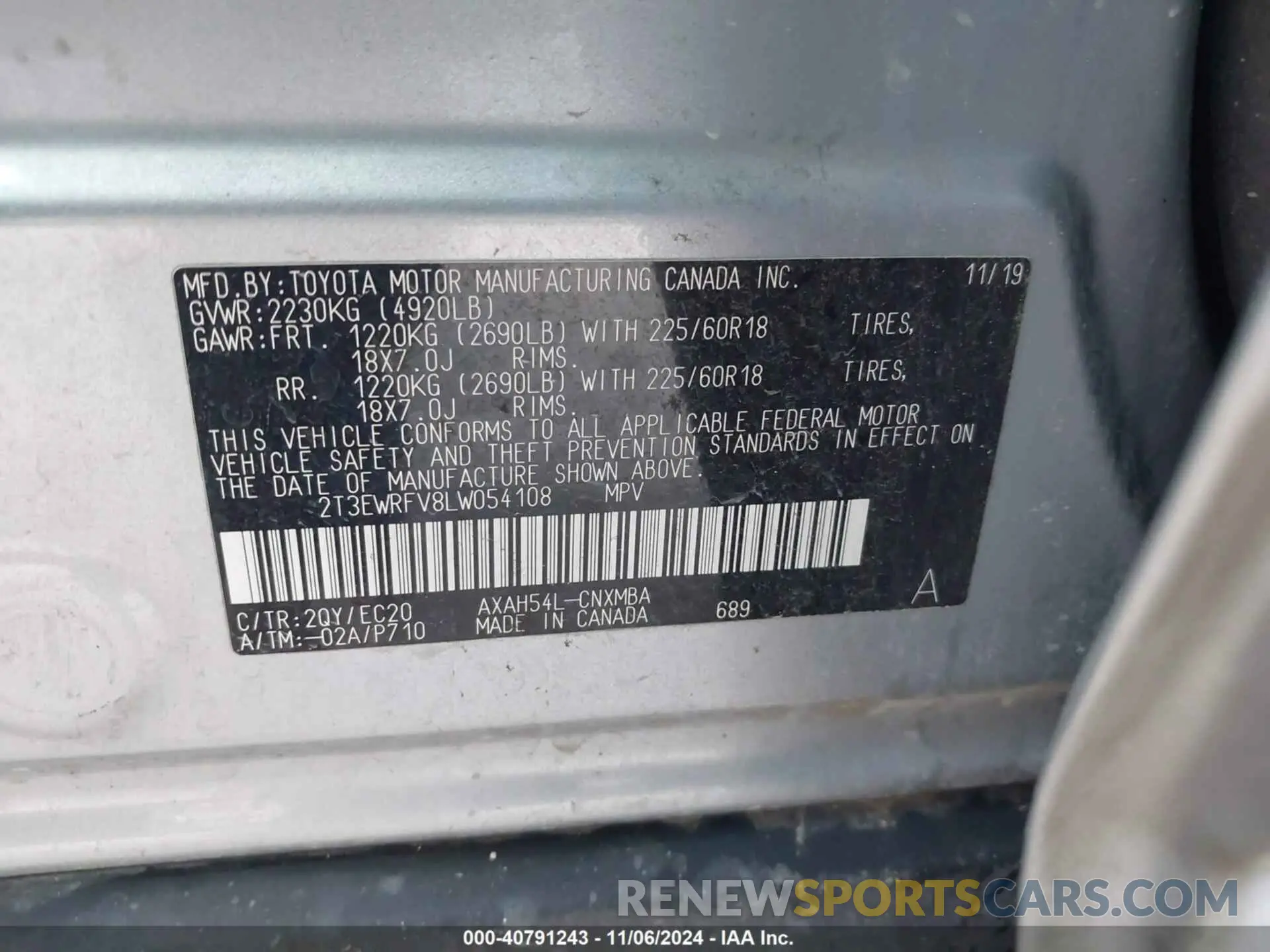9 Photograph of a damaged car 2T3EWRFV8LW054108 TOYOTA RAV4 HYBRID 2020