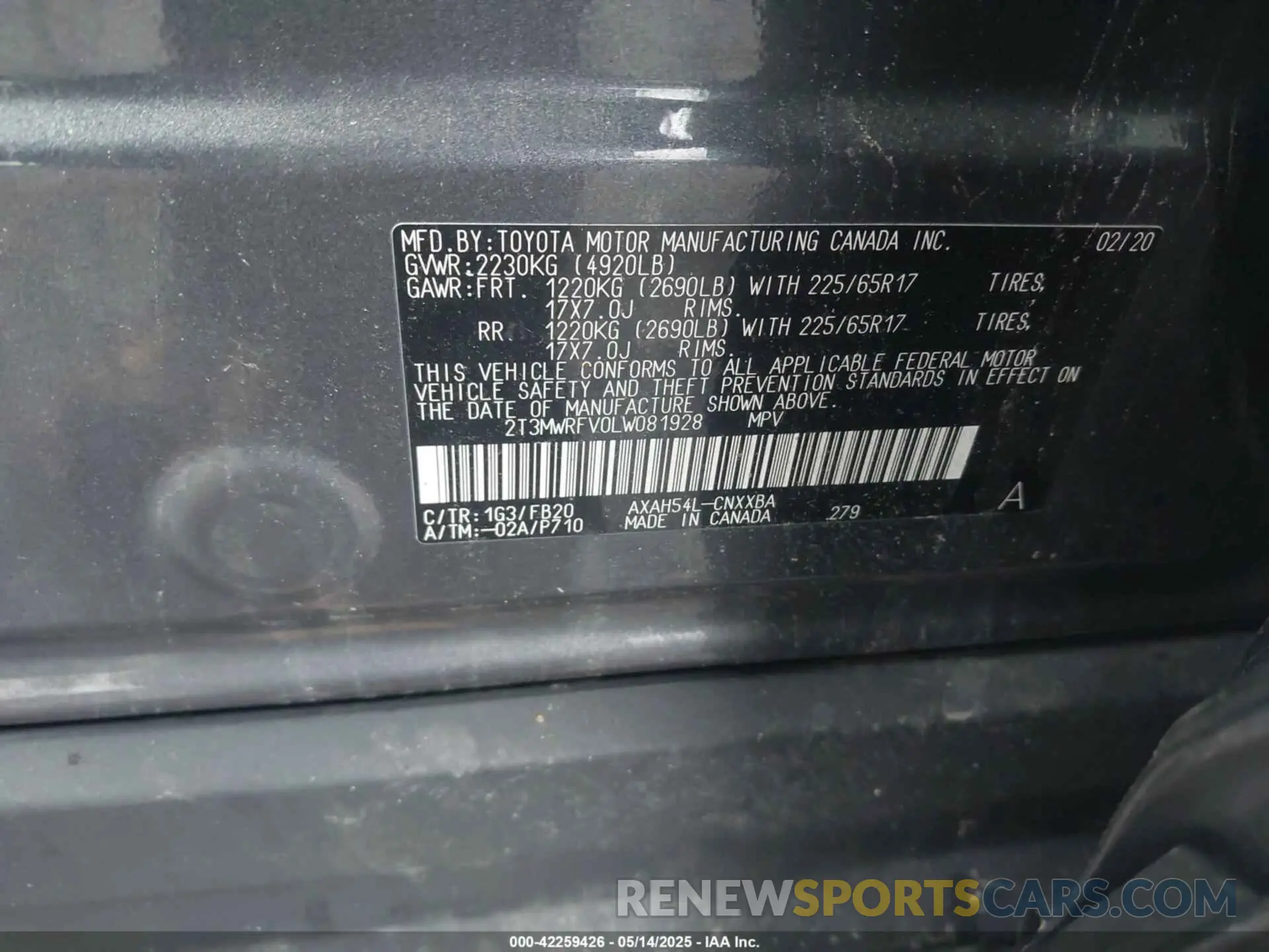 9 Photograph of a damaged car 2T3MWRFV0LW081928 TOYOTA RAV4 HYBRID 2020