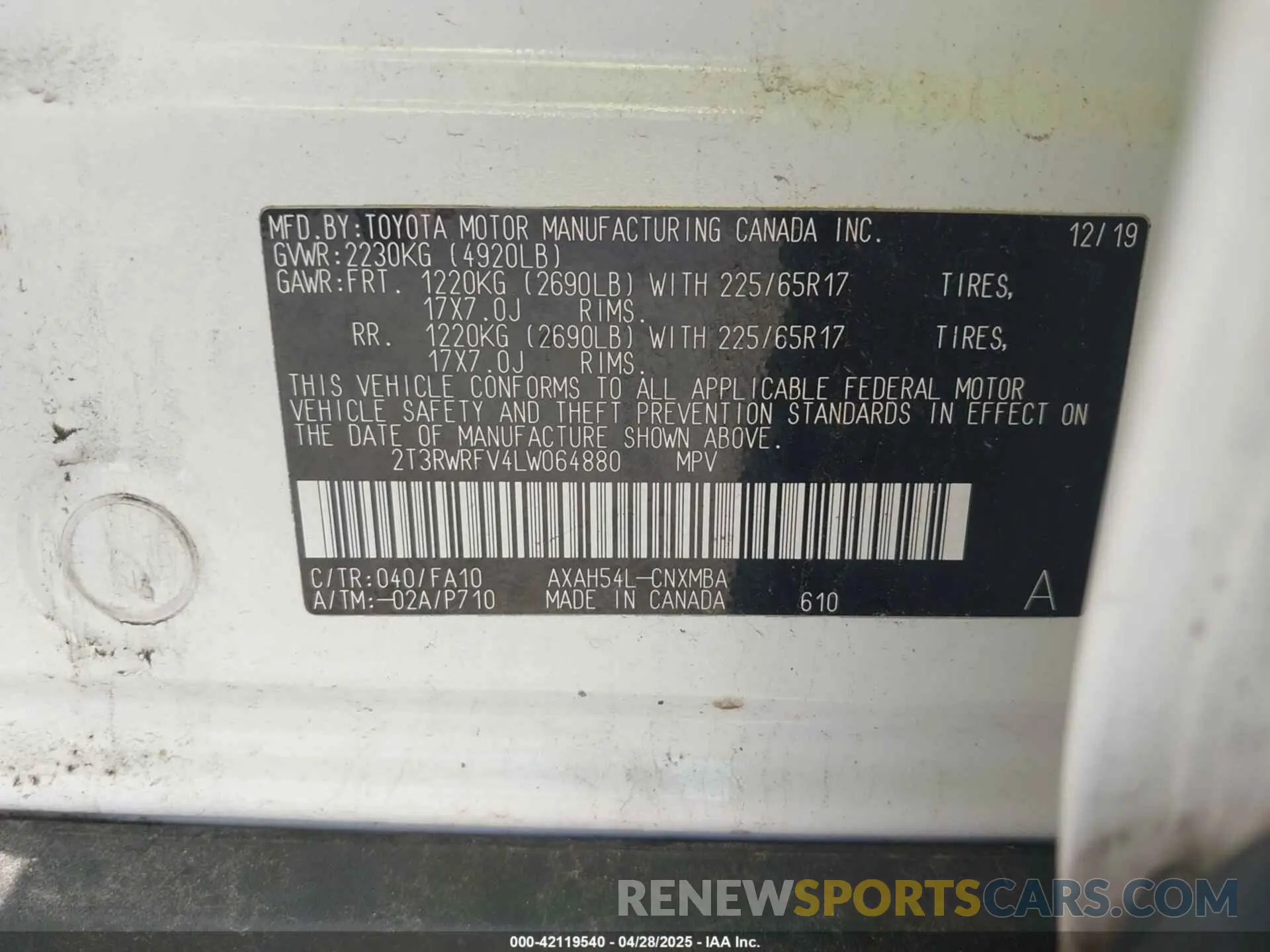 9 Photograph of a damaged car 2T3RWRFV4LW064880 TOYOTA RAV4 HYBRID 2020