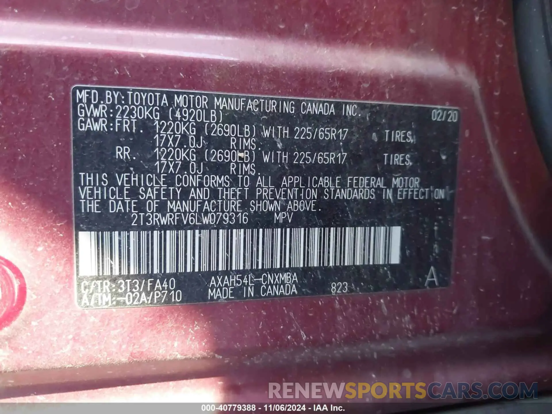 9 Photograph of a damaged car 2T3RWRFV6LW079316 TOYOTA RAV4 HYBRID 2020