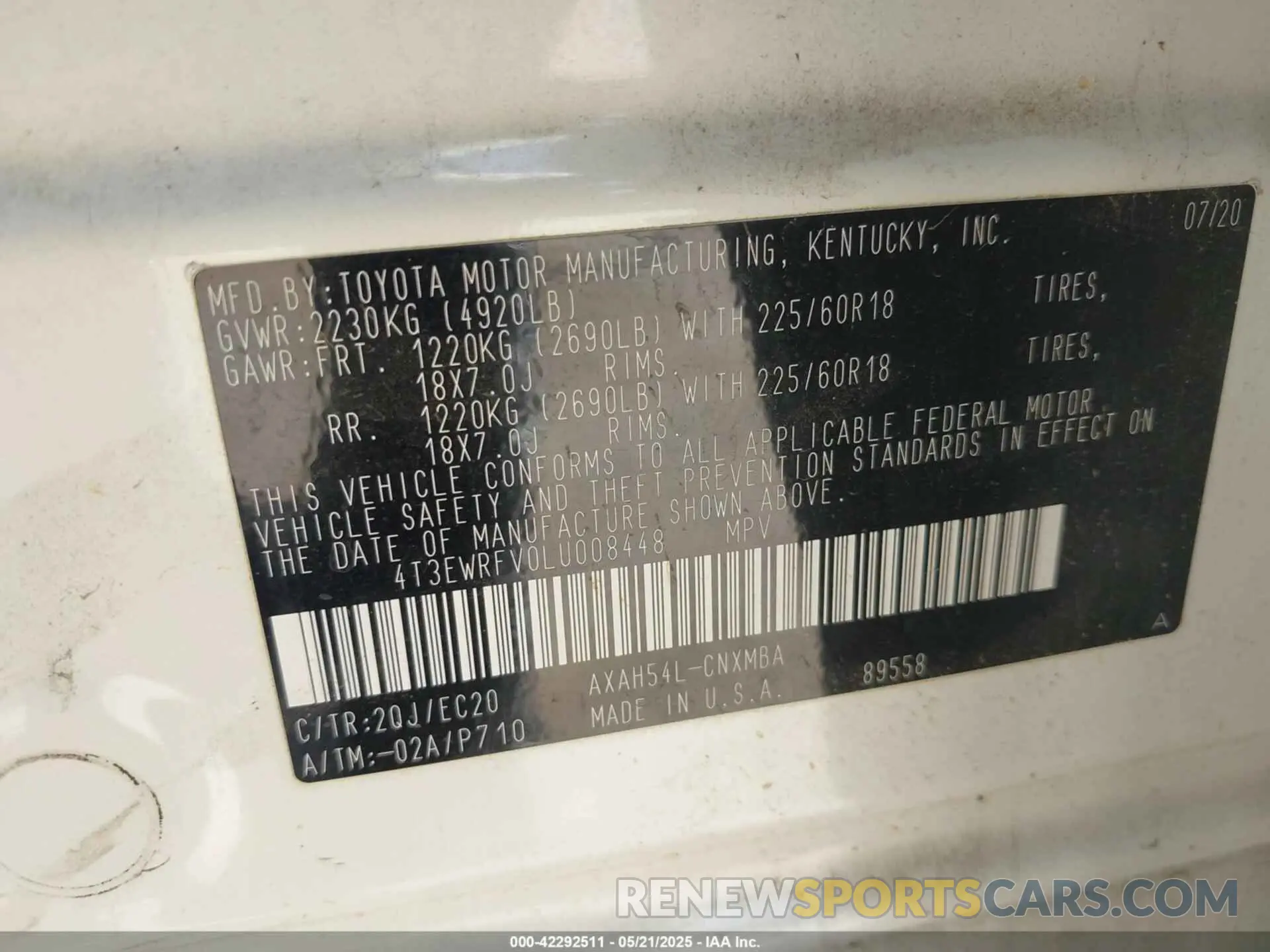 9 Photograph of a damaged car 4T3EWRFV0LU008448 TOYOTA RAV4 HYBRID 2020