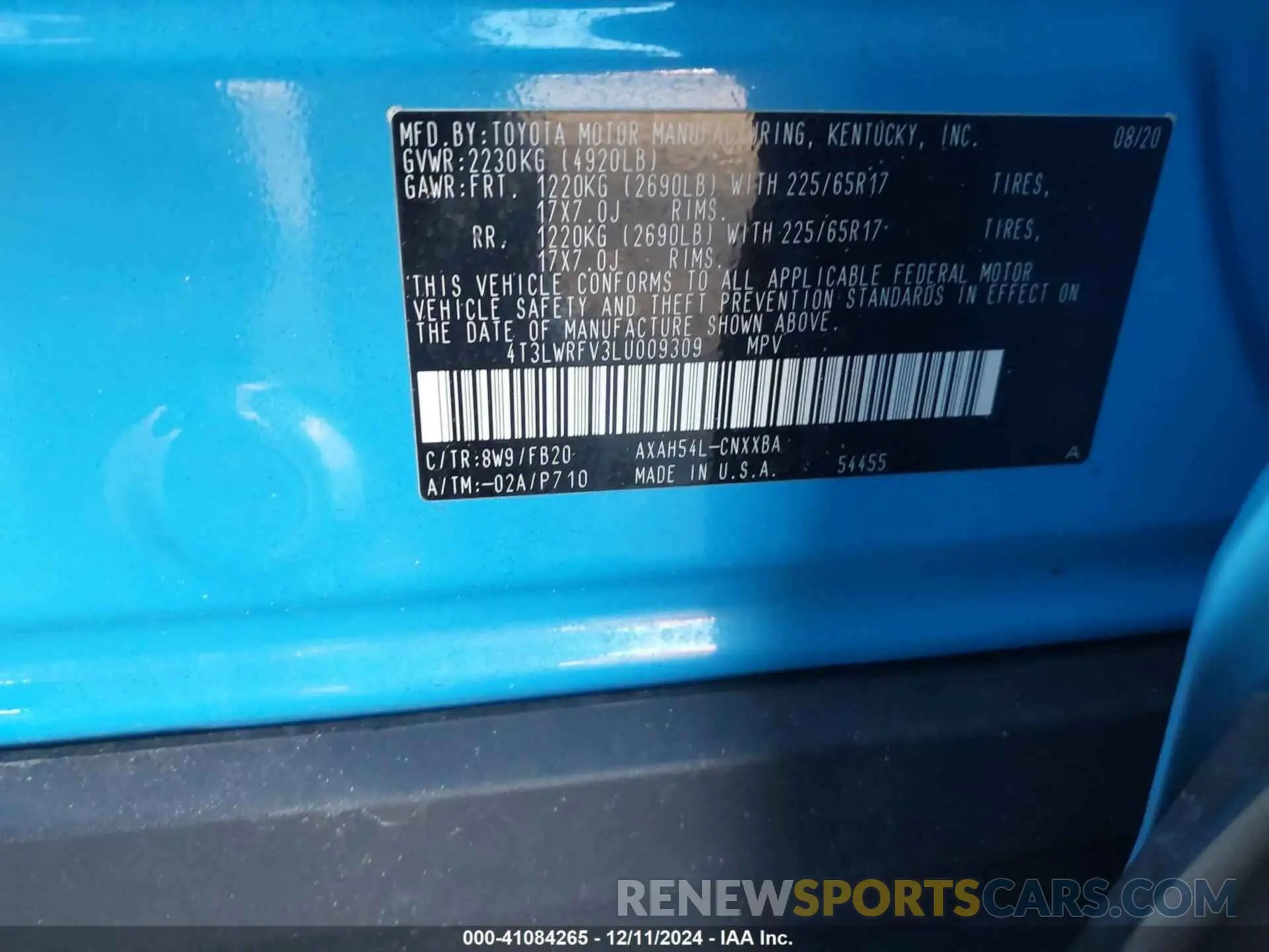 9 Photograph of a damaged car 4T3LWRFV3LU009309 TOYOTA RAV4 HYBRID 2020