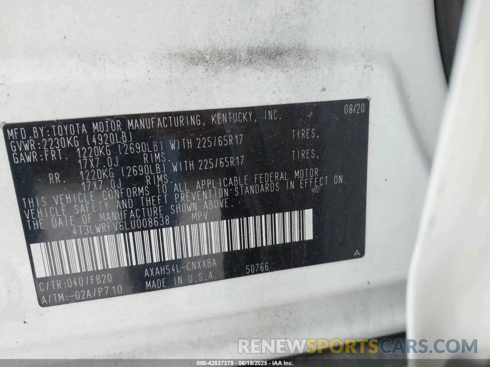 9 Photograph of a damaged car 4T3LWRFV6LU008638 TOYOTA RAV4 HYBRID 2020