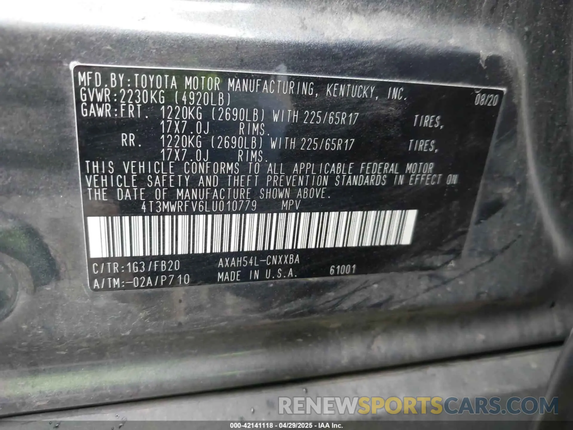 9 Photograph of a damaged car 4T3MWRFV6LU010779 TOYOTA RAV4 HYBRID 2020