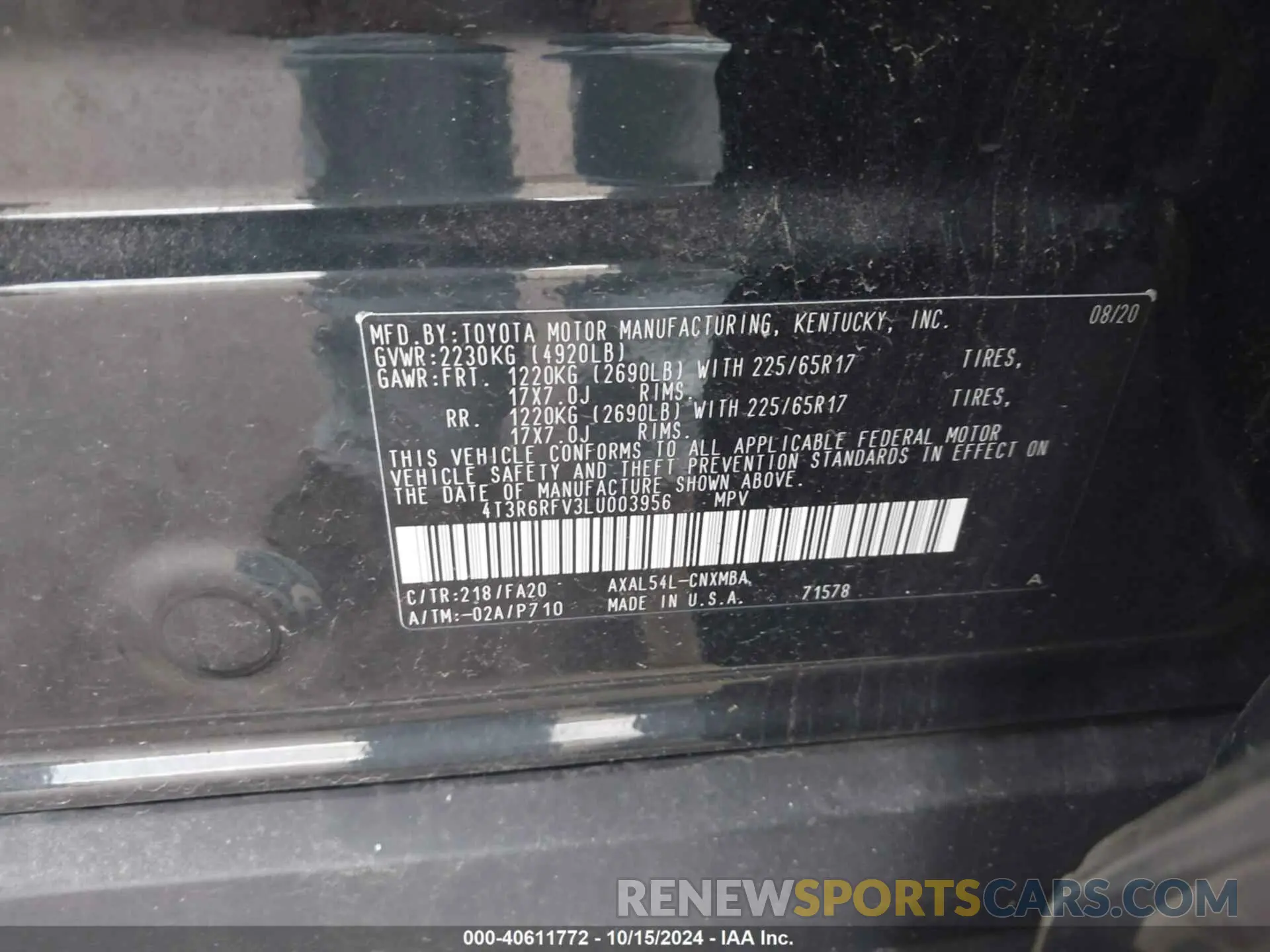 9 Photograph of a damaged car 4T3R6RFV3LU003956 TOYOTA RAV4 HYBRID 2020