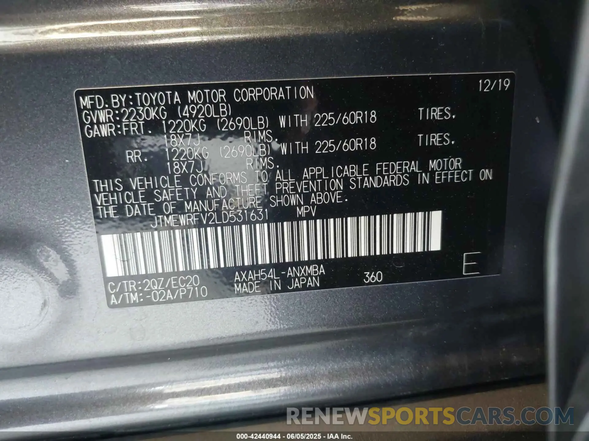 9 Photograph of a damaged car JTMEWRFV2LD531631 TOYOTA RAV4 HYBRID 2020