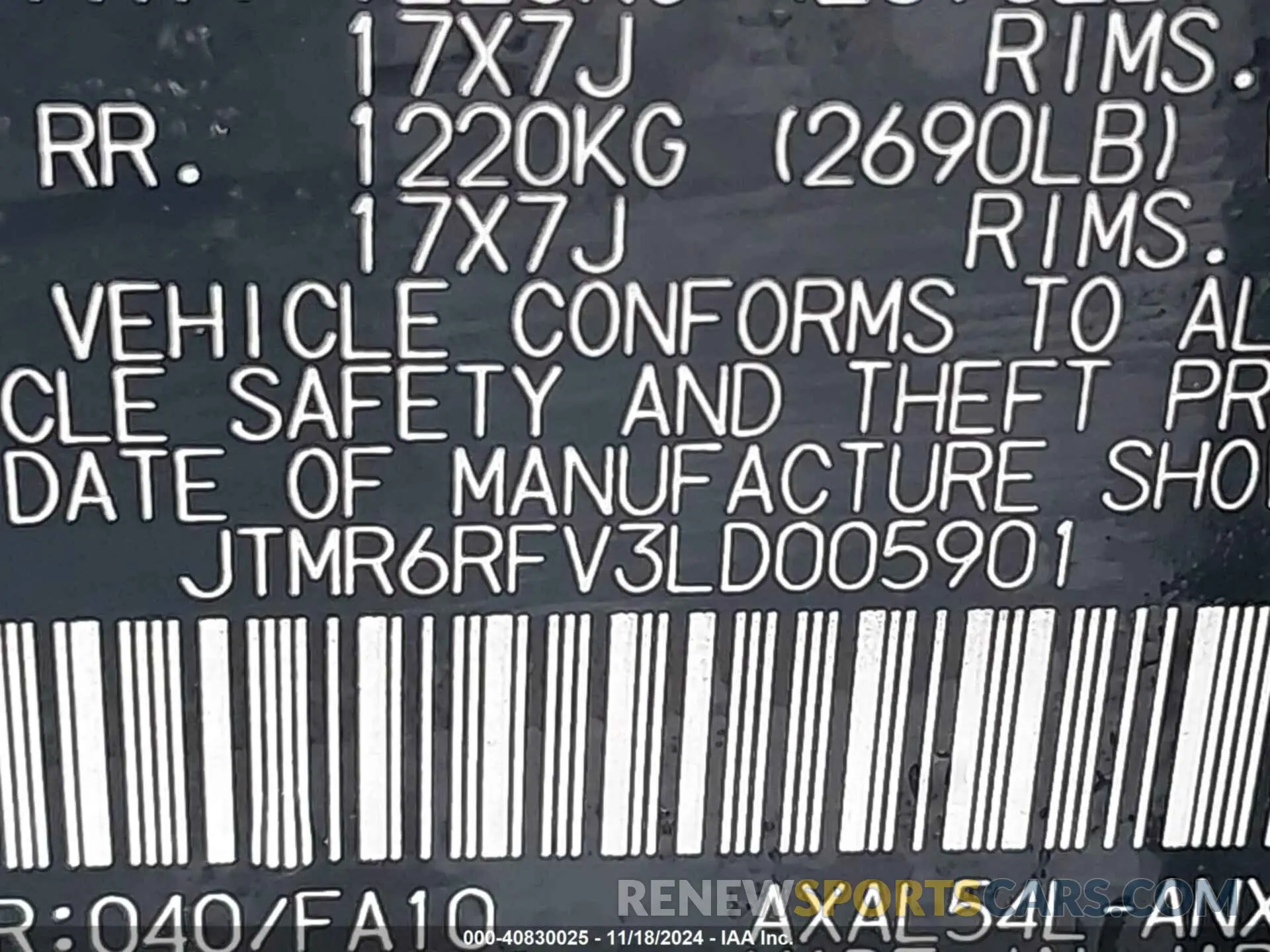 9 Photograph of a damaged car JTMR6RFV3LD005901 TOYOTA RAV4 HYBRID 2020