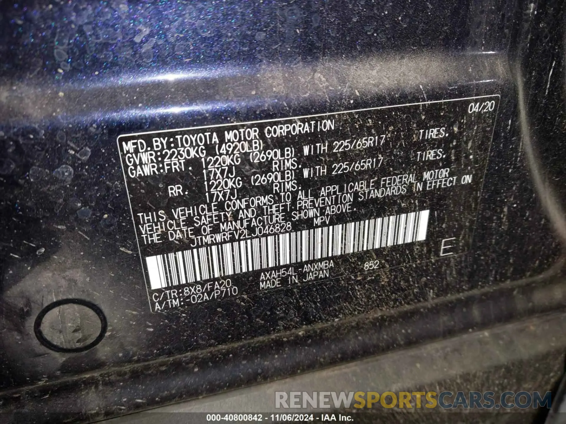 9 Photograph of a damaged car JTMRWRFV2LJ046828 TOYOTA RAV4 HYBRID 2020