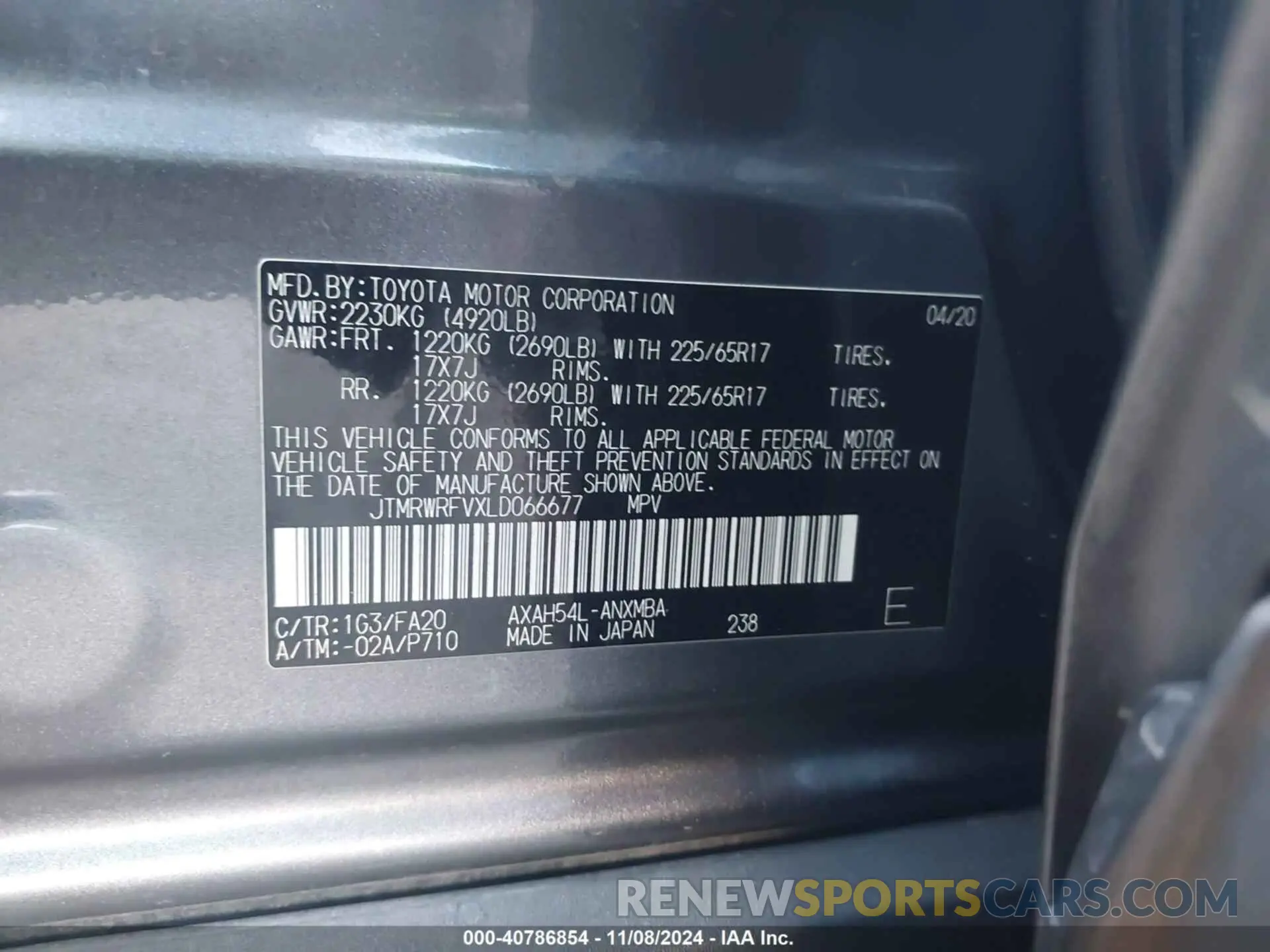 9 Photograph of a damaged car JTMRWRFVXLD066677 TOYOTA RAV4 HYBRID 2020