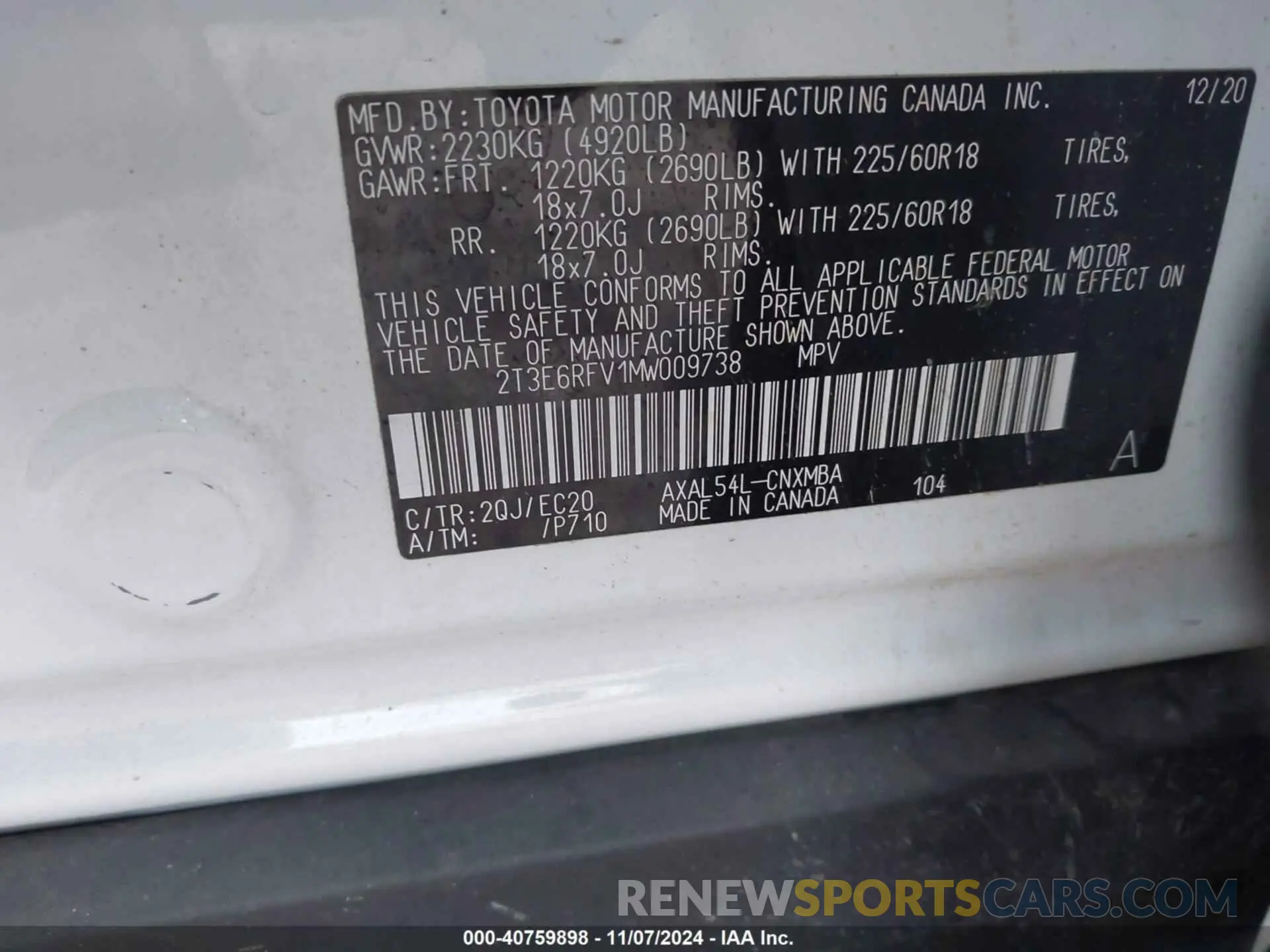 9 Photograph of a damaged car 2T3E6RFV1MW009738 TOYOTA RAV4 HYBRID 2021