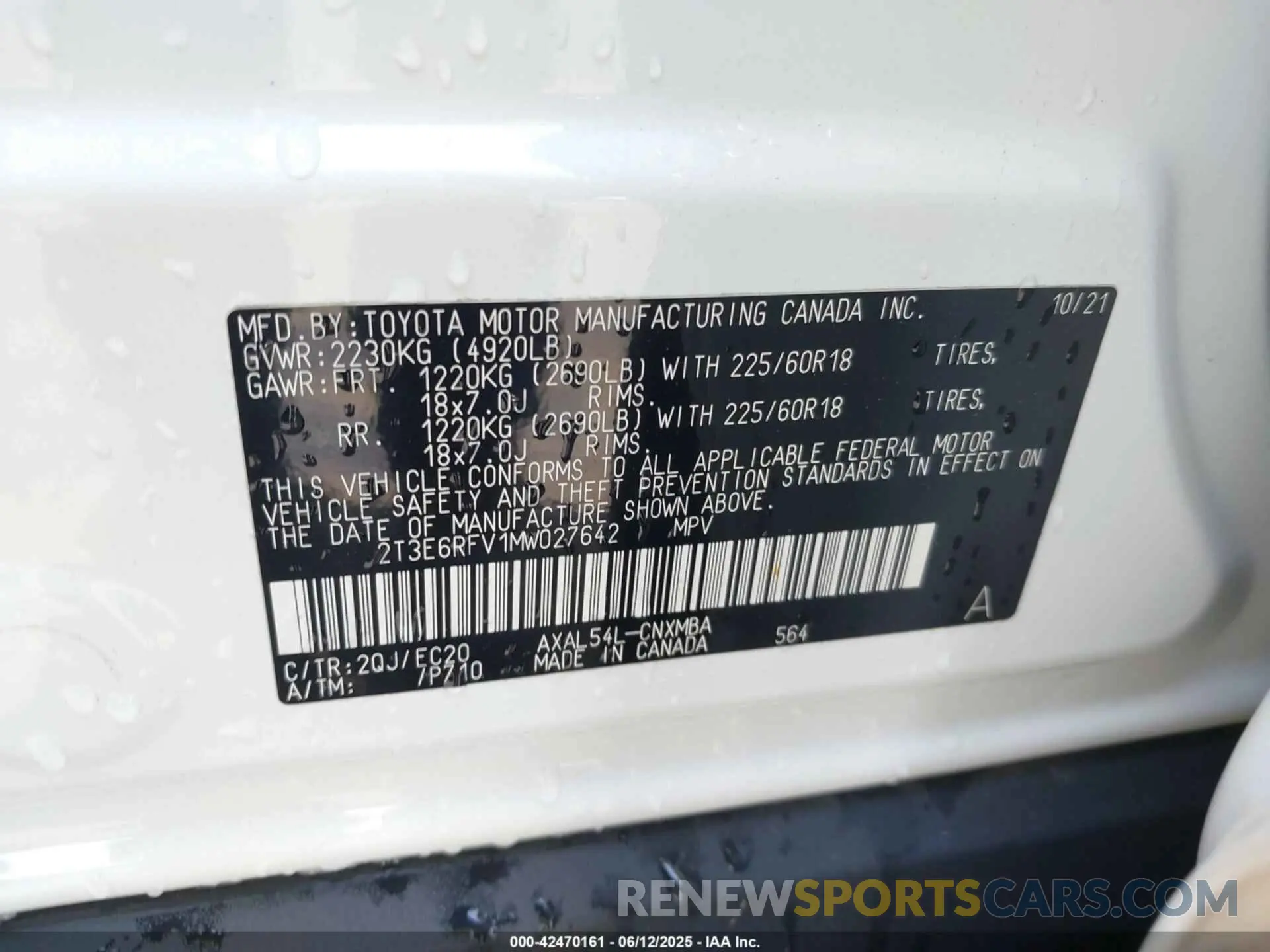 9 Photograph of a damaged car 2T3E6RFV1MW027642 TOYOTA RAV4 HYBRID 2021
