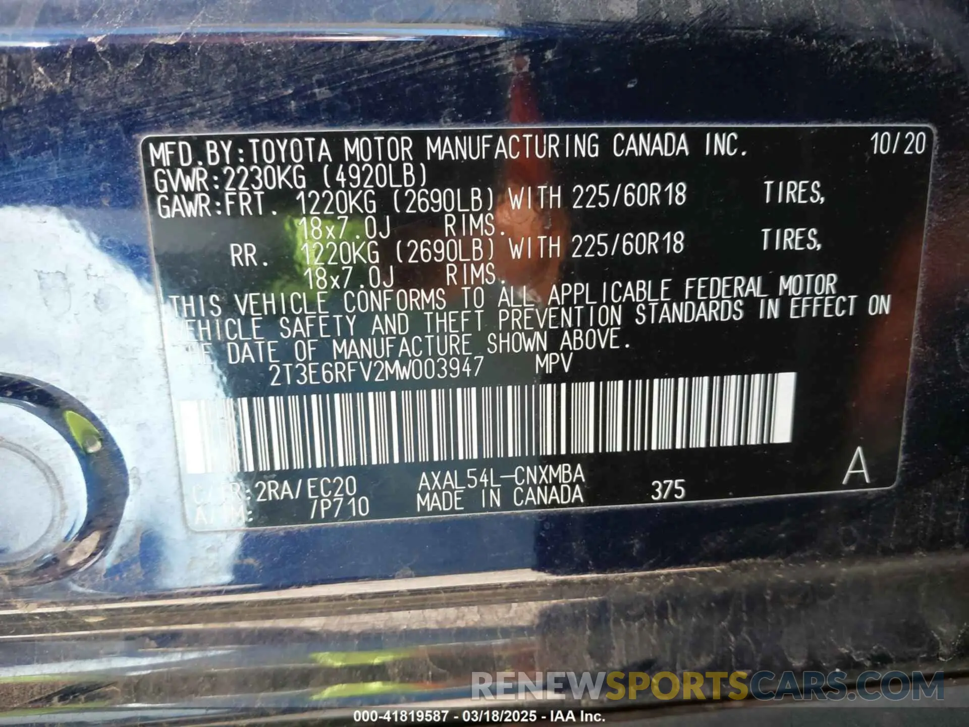 9 Photograph of a damaged car 2T3E6RFV2MW003947 TOYOTA RAV4 HYBRID 2021