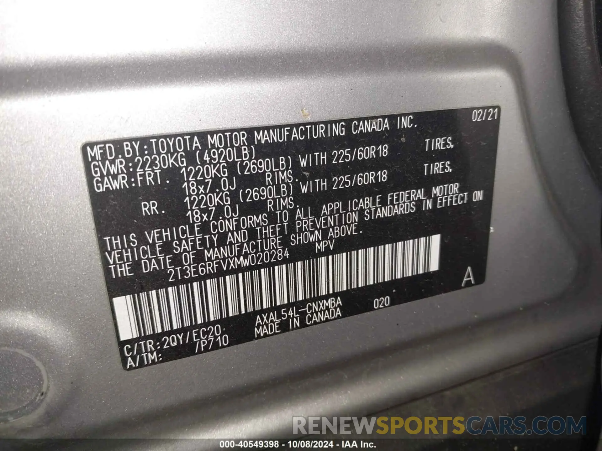 9 Photograph of a damaged car 2T3E6RFVXMW020284 TOYOTA RAV4 HYBRID 2021