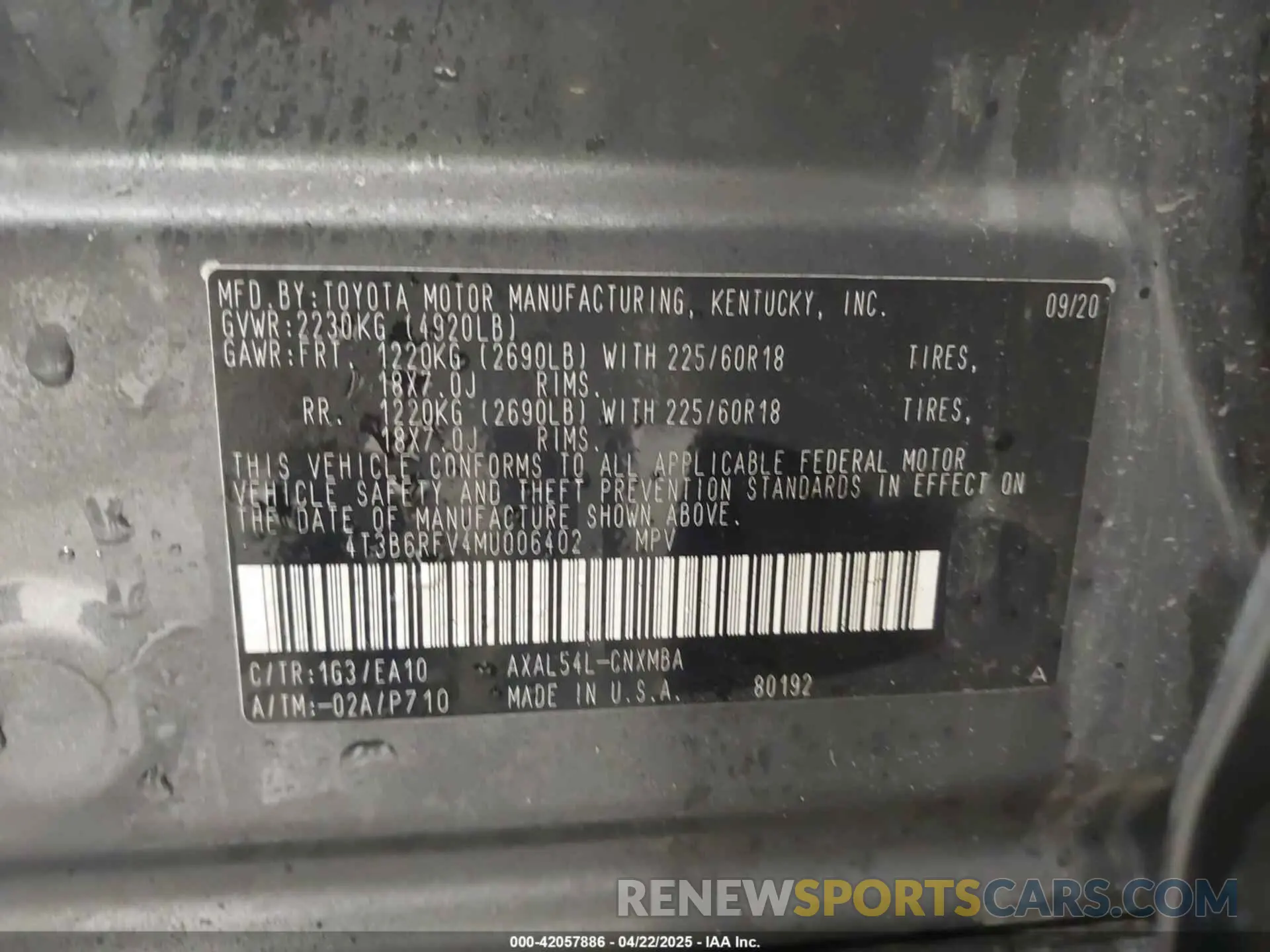 9 Photograph of a damaged car 4T3B6RFV4MU006402 TOYOTA RAV4 HYBRID 2021